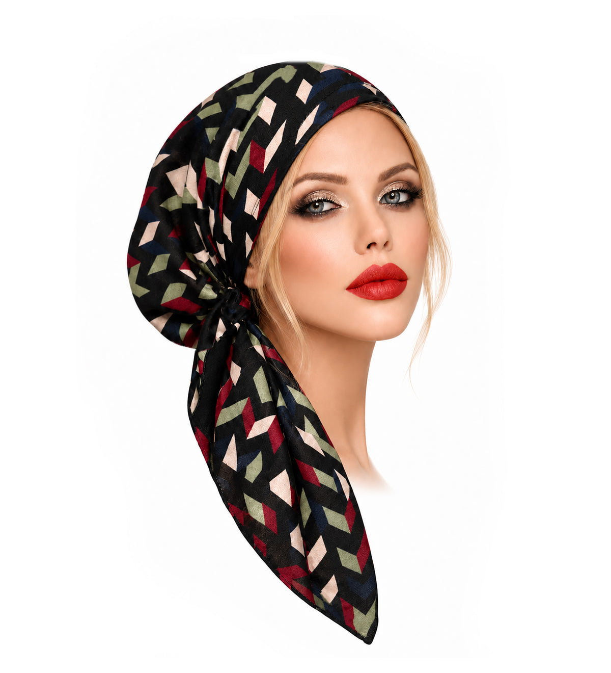 Black Geometric Non-Slip Pre-Tied Cotton Headscarf