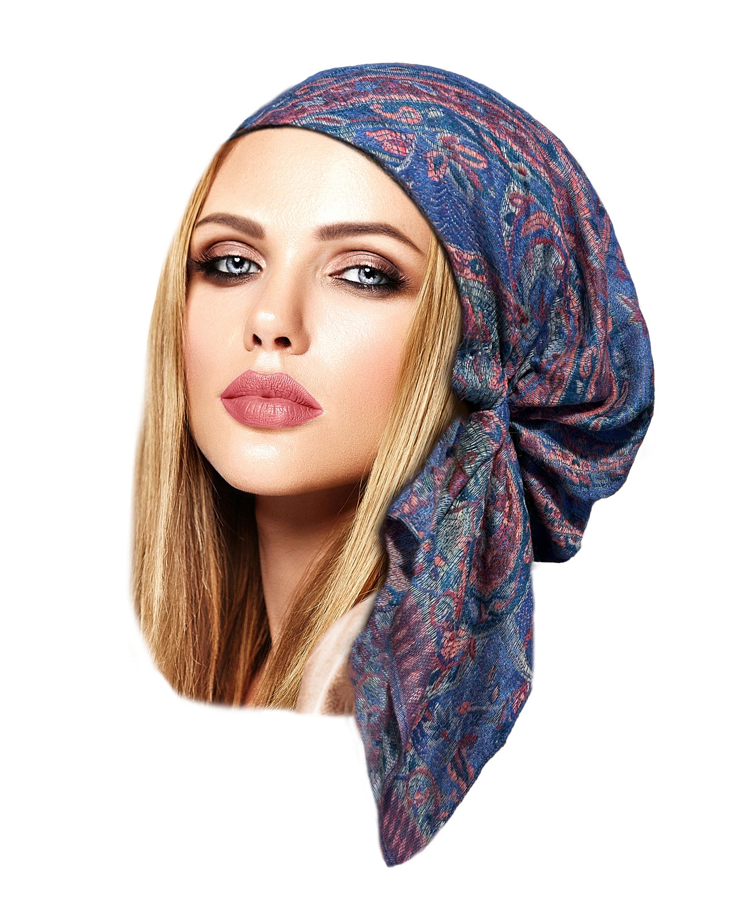 Blue paisley nonslip cashmere headscarf