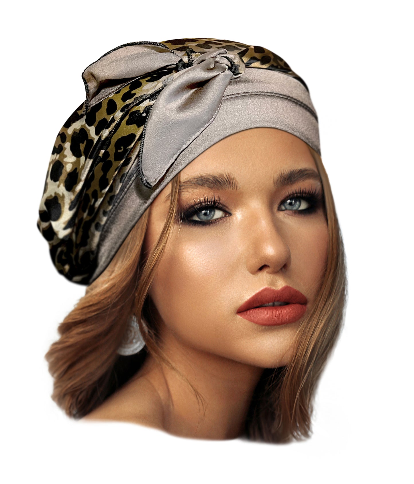 Long cheetah satin non slip headscarf
