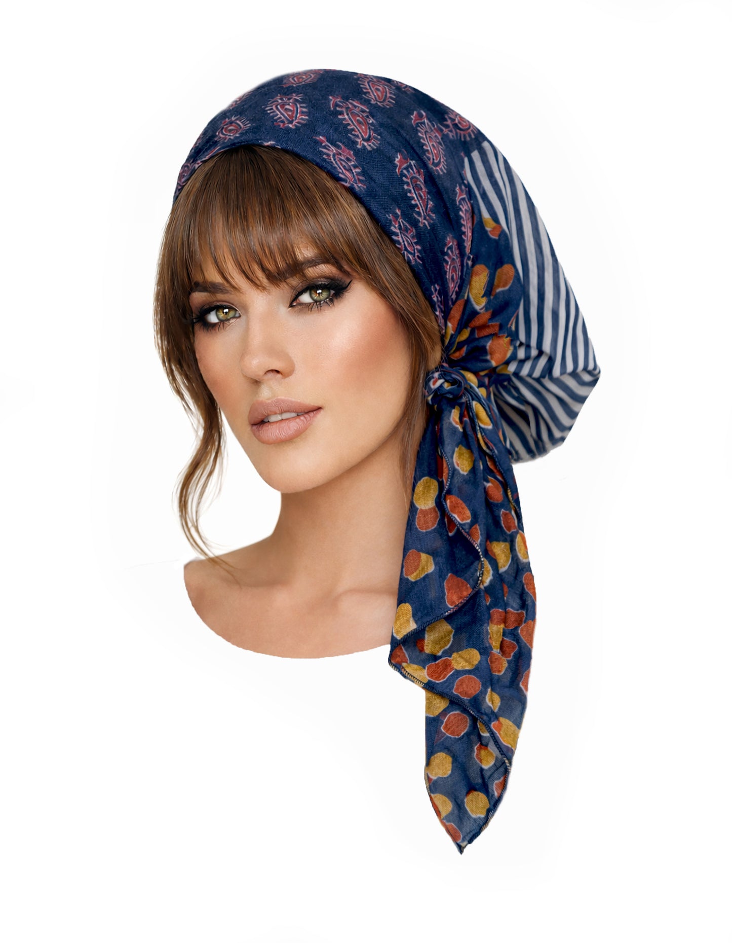 Navy Blue Non-Slip Paisley Green Headscarf