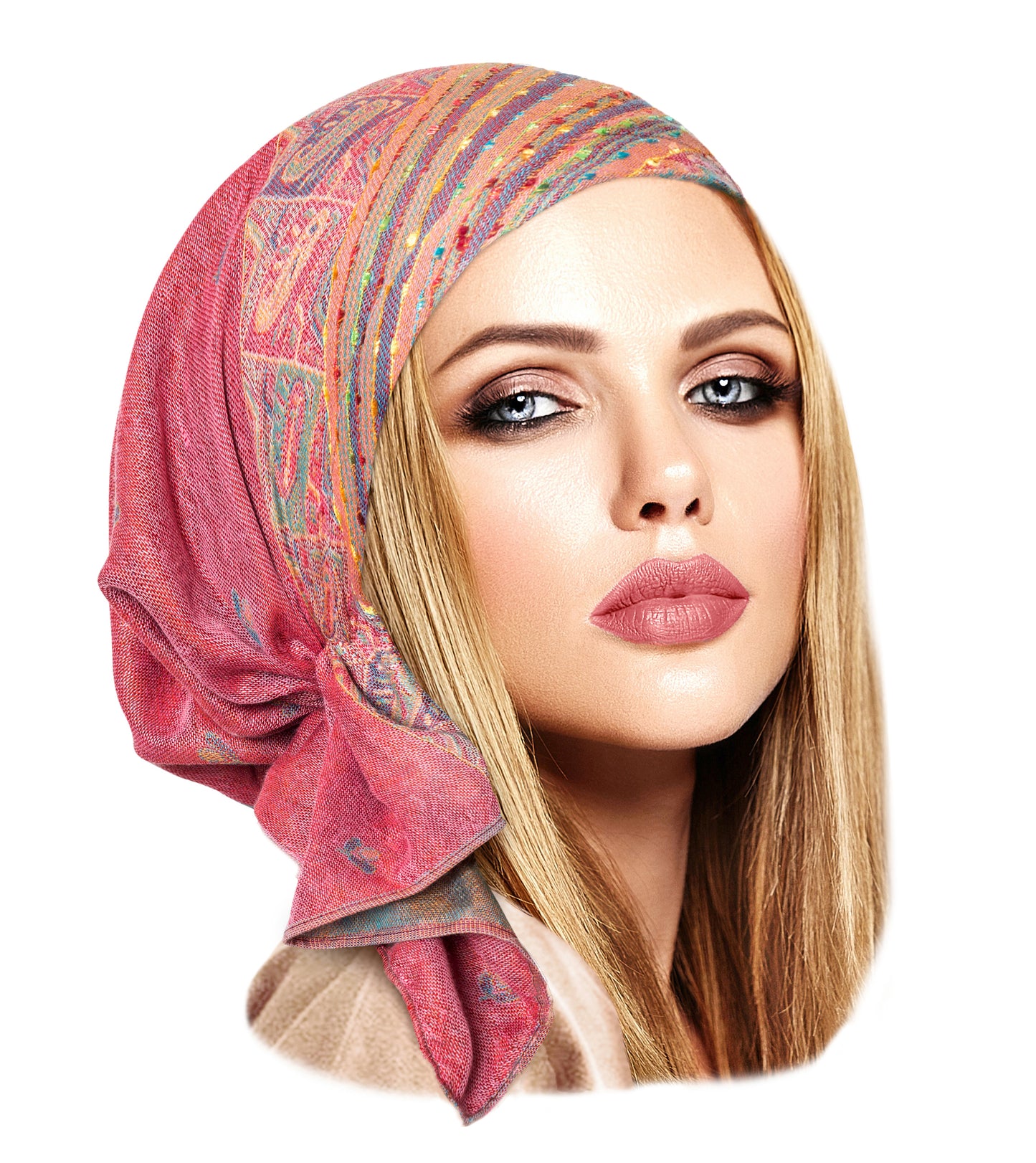 Pink cashmere headscarf