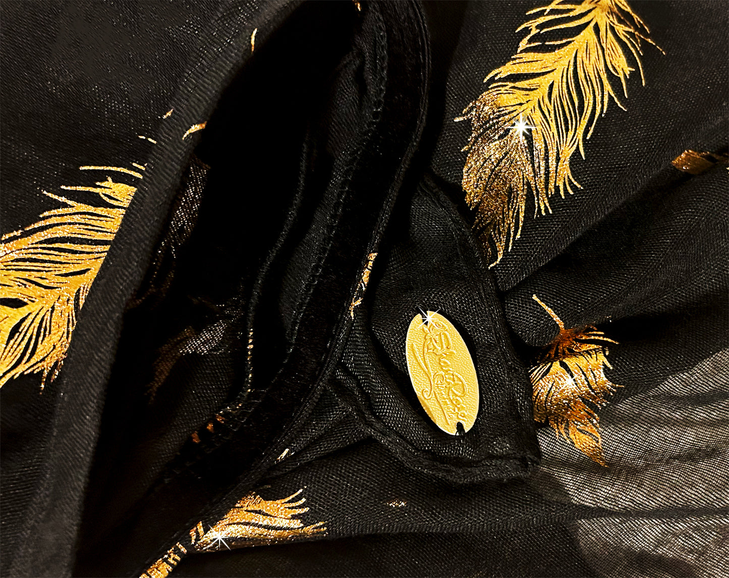 Black gold feather sparkles non slip headscarf