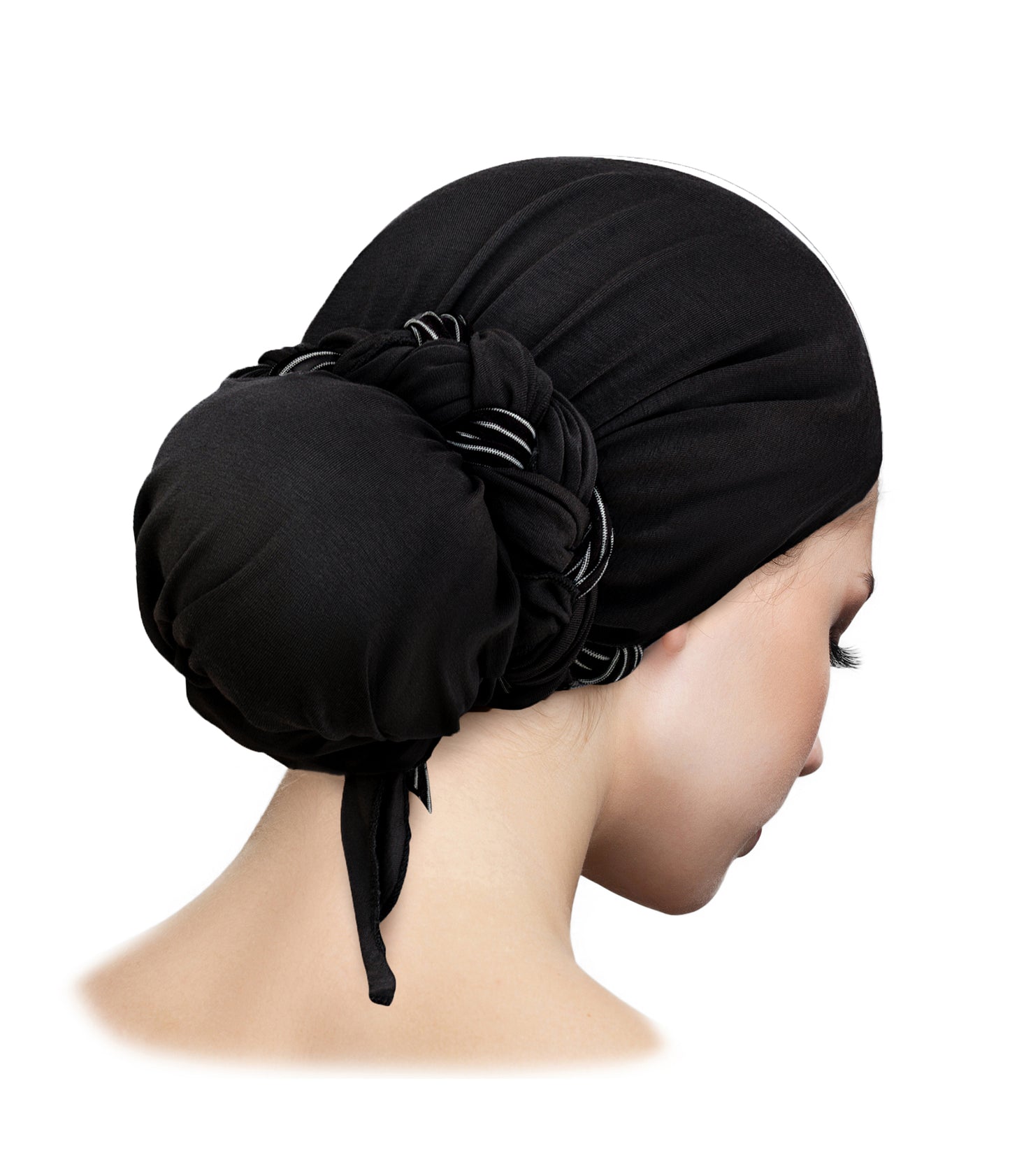 Black headscarf black thin stripe wrap