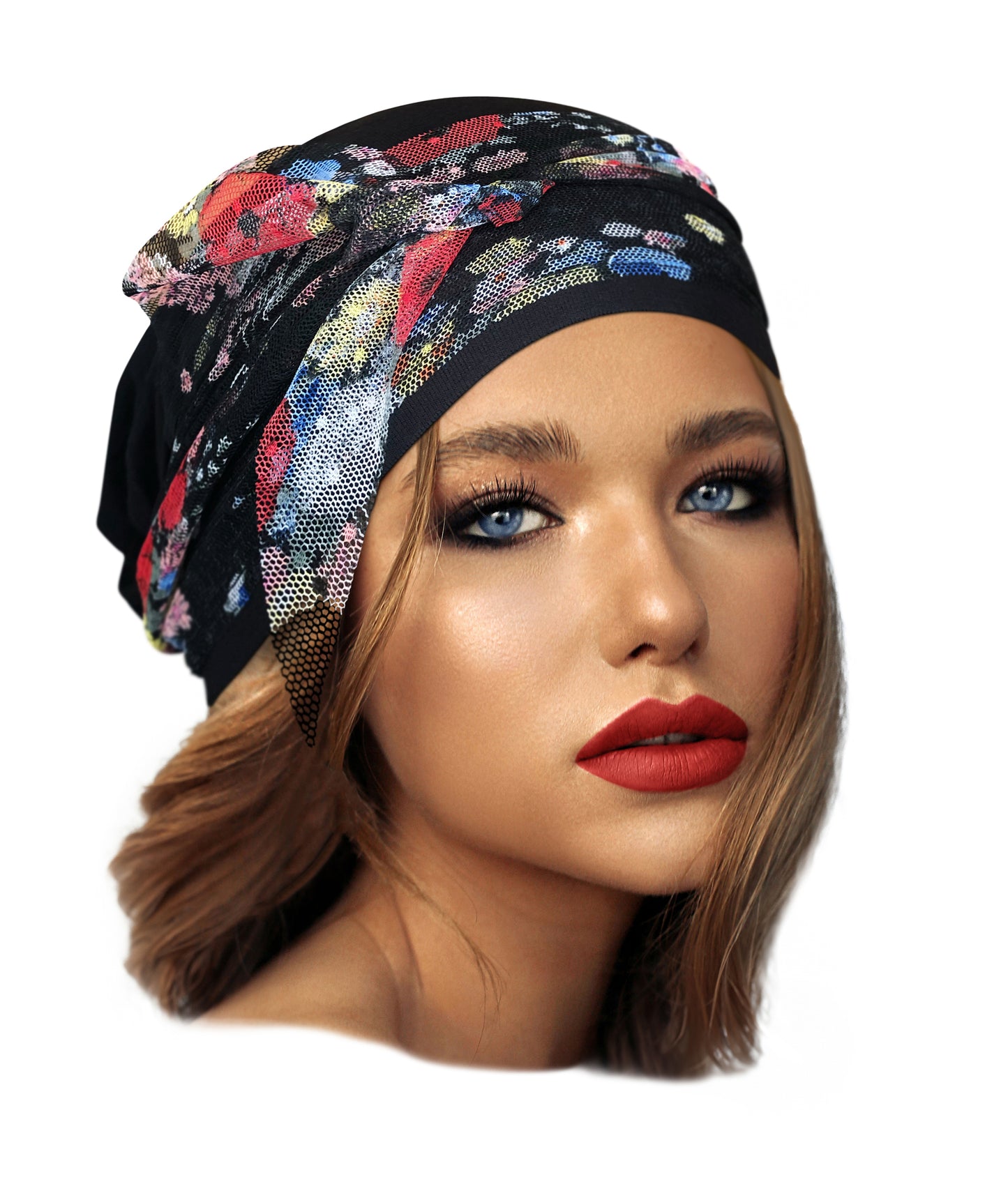Black headscarf floral lace wrap