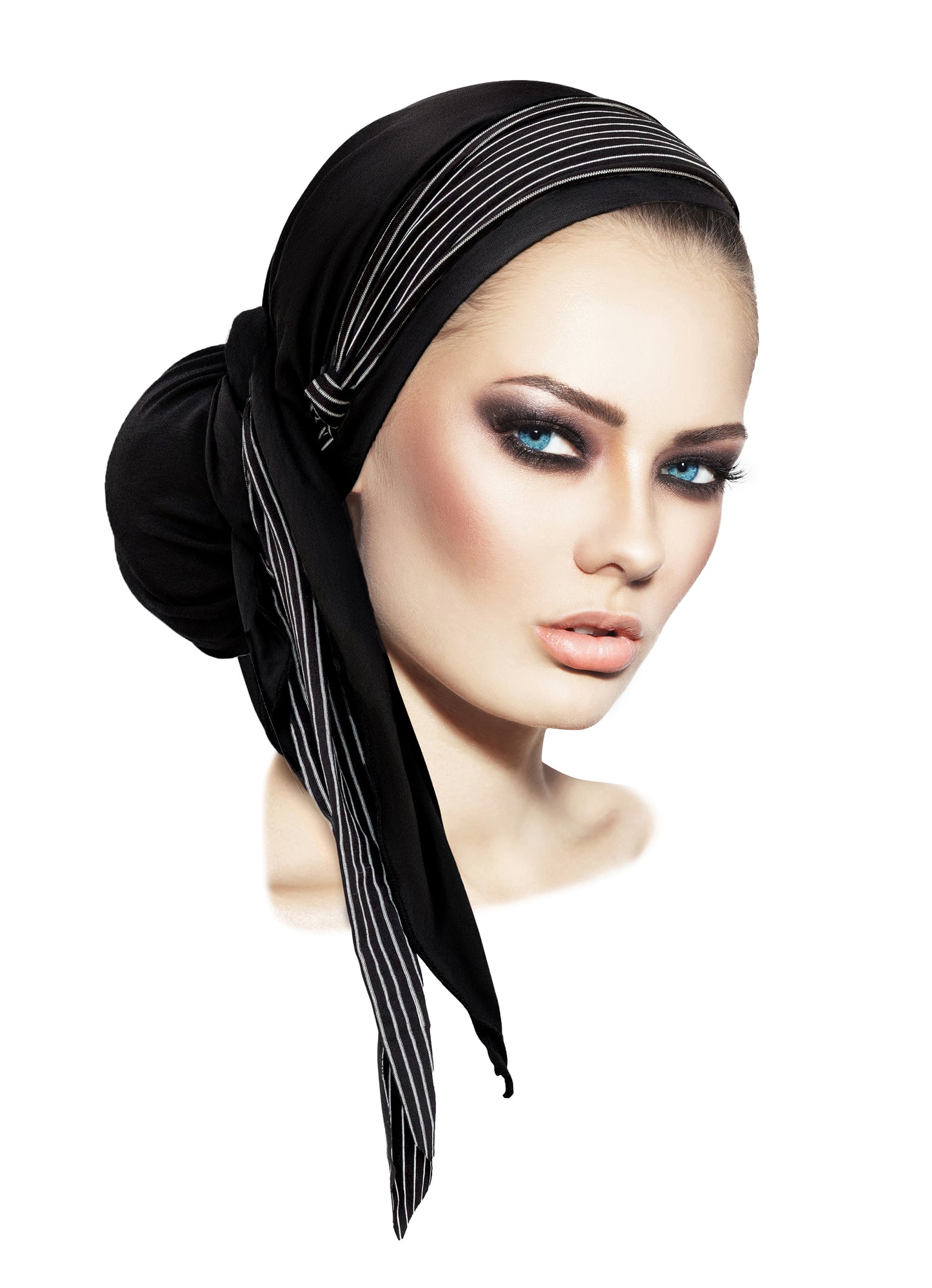 Black headscarf black thin stripe wrap