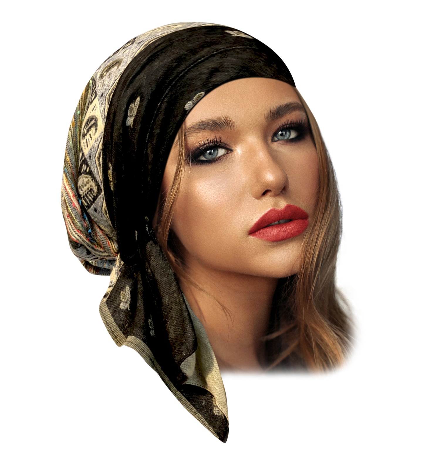 Black beige cashmere headscarf