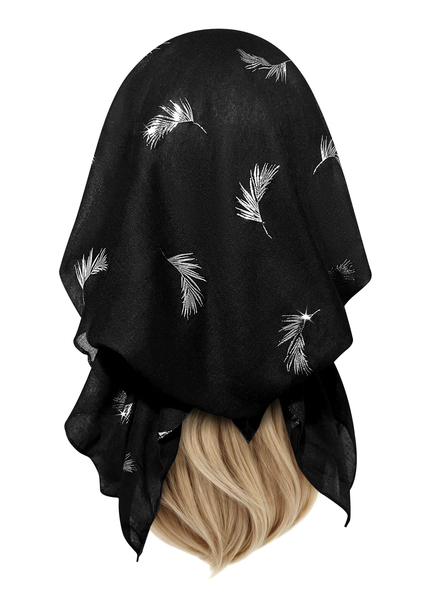 Black silver feather sparkles non slip headscarf