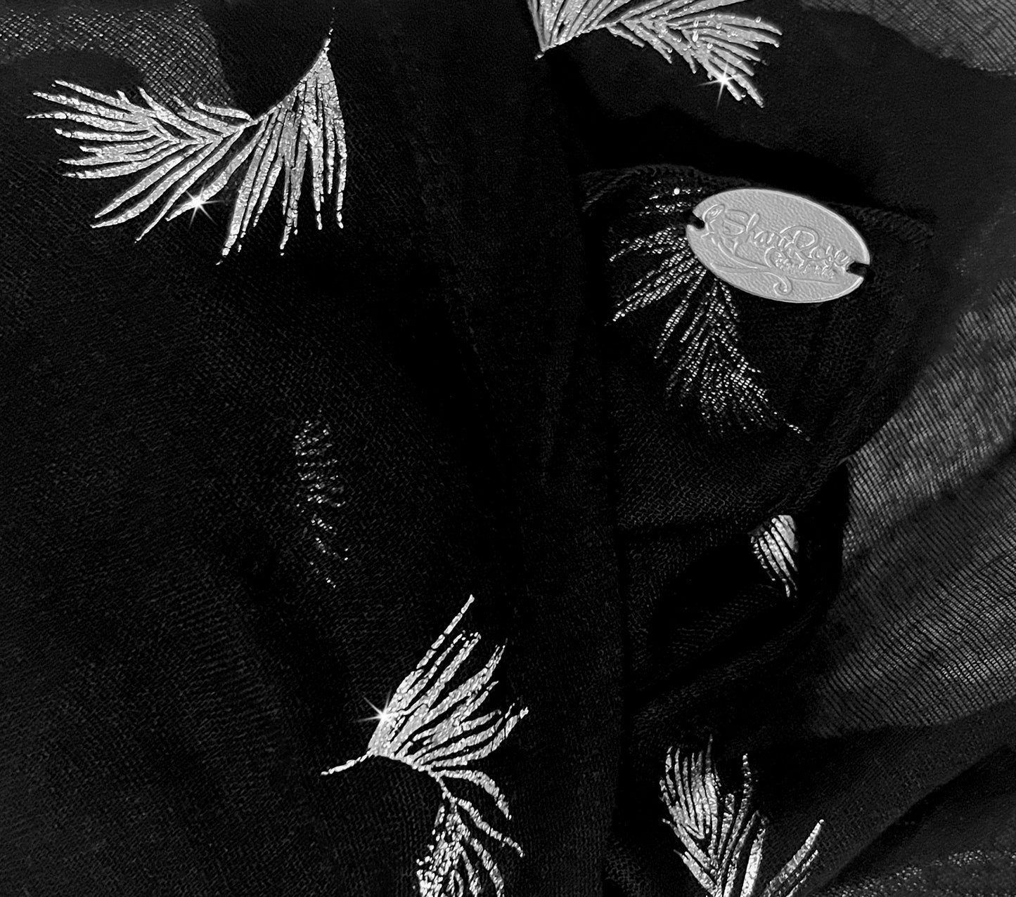 Black silver feather sparkles non slip headscarf