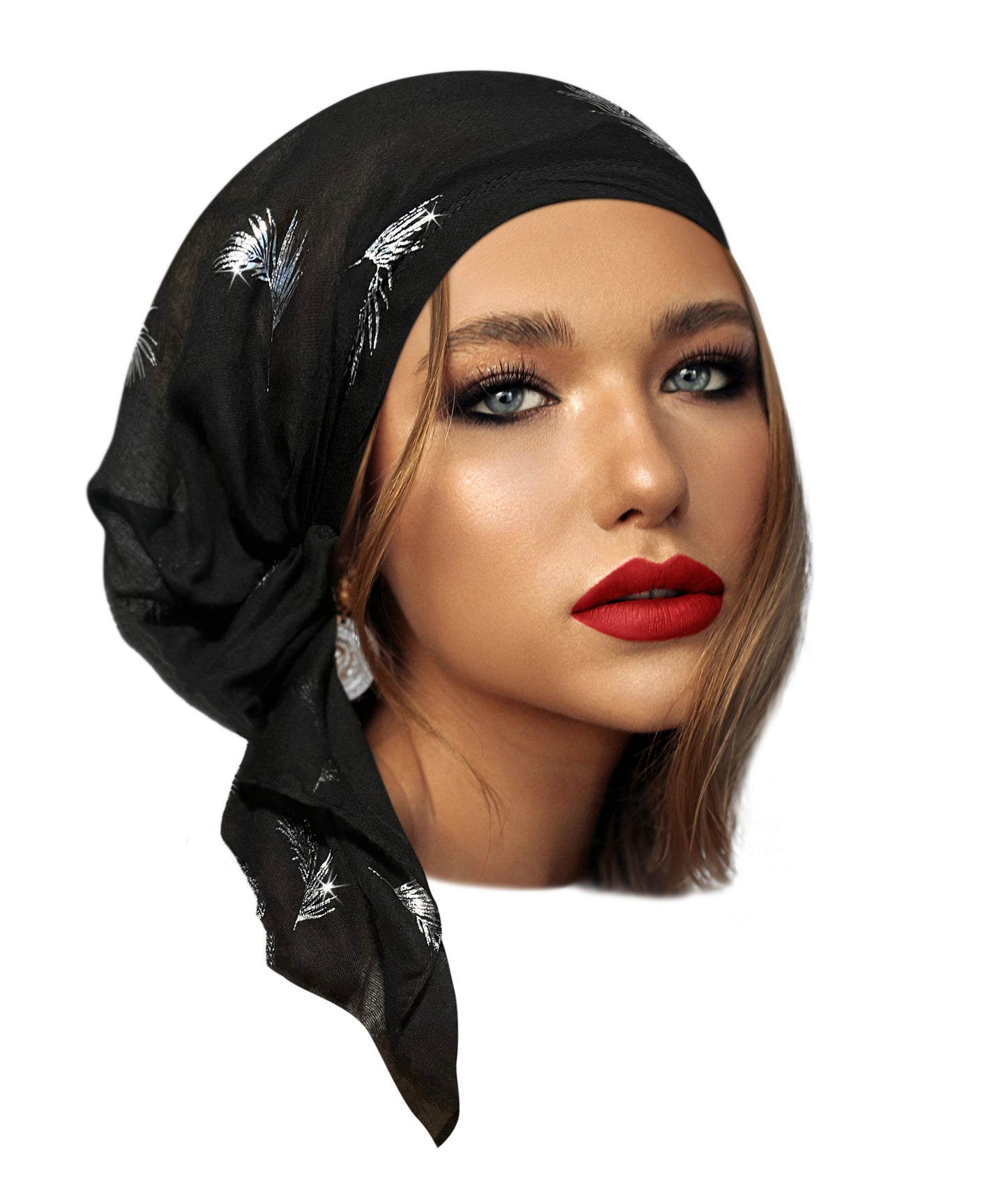 Black silver feather sparkles non slip headscarf