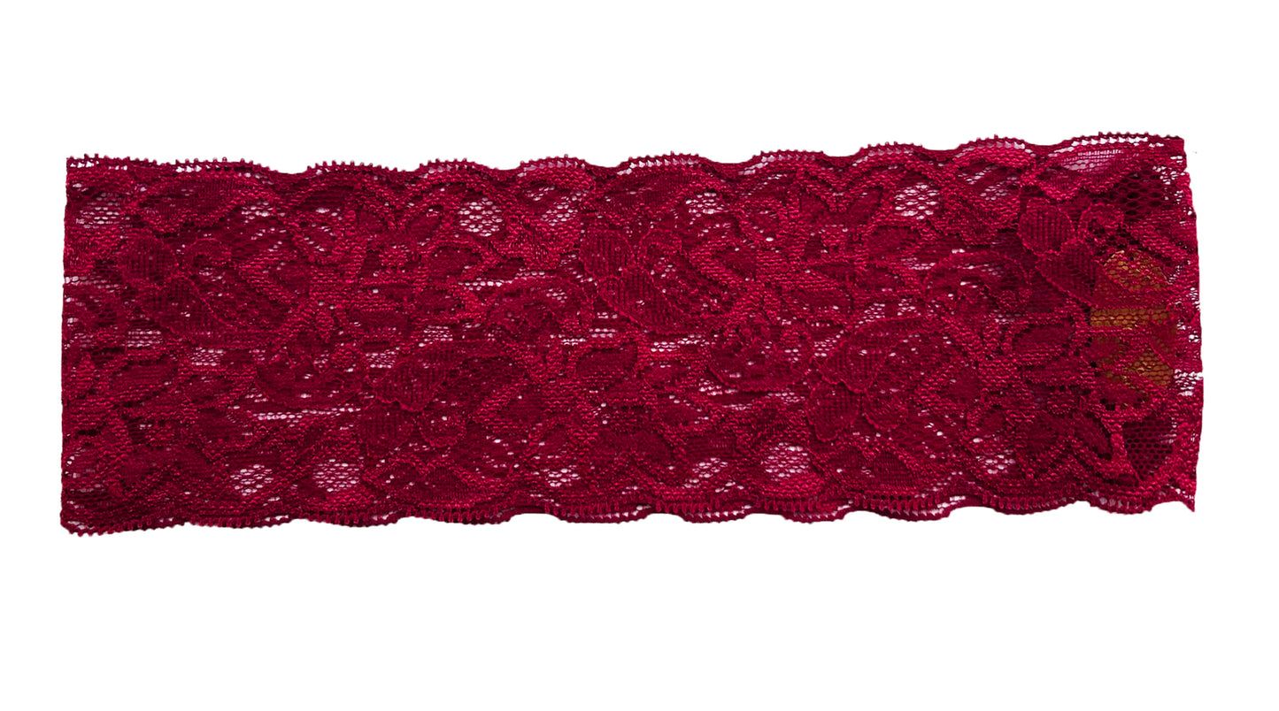 Burgundy red lace floral headband