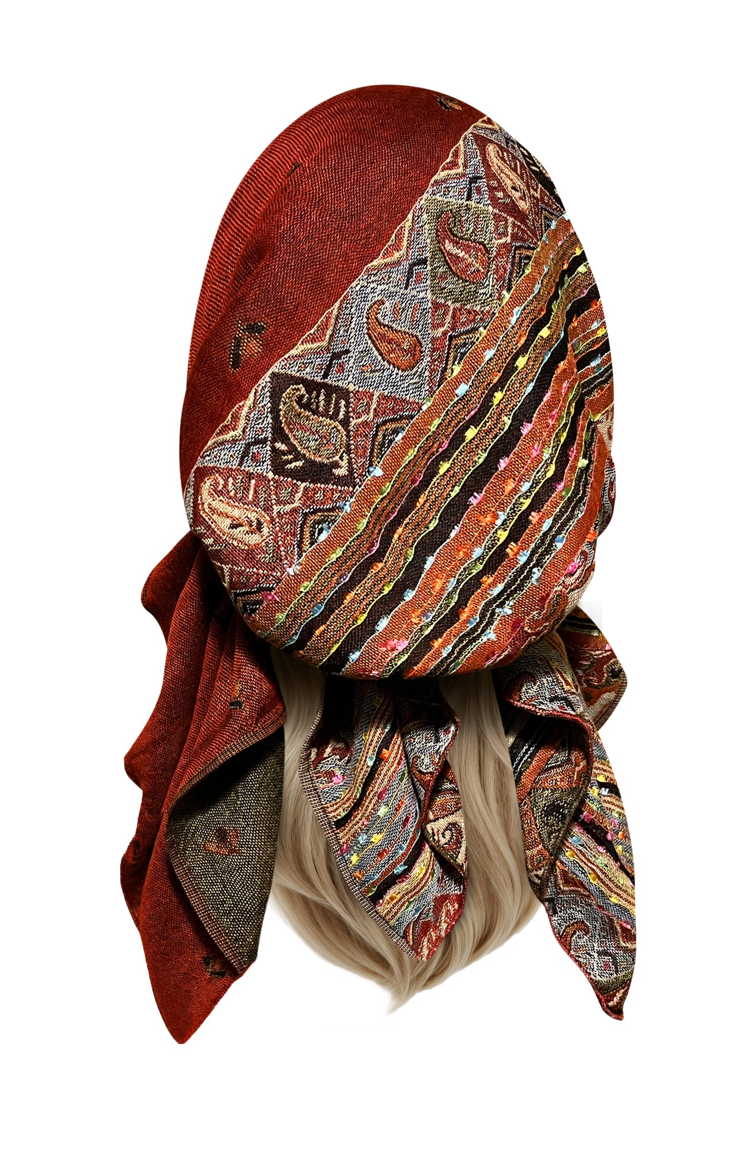 Burgundy red cashmere pre tied headscarf