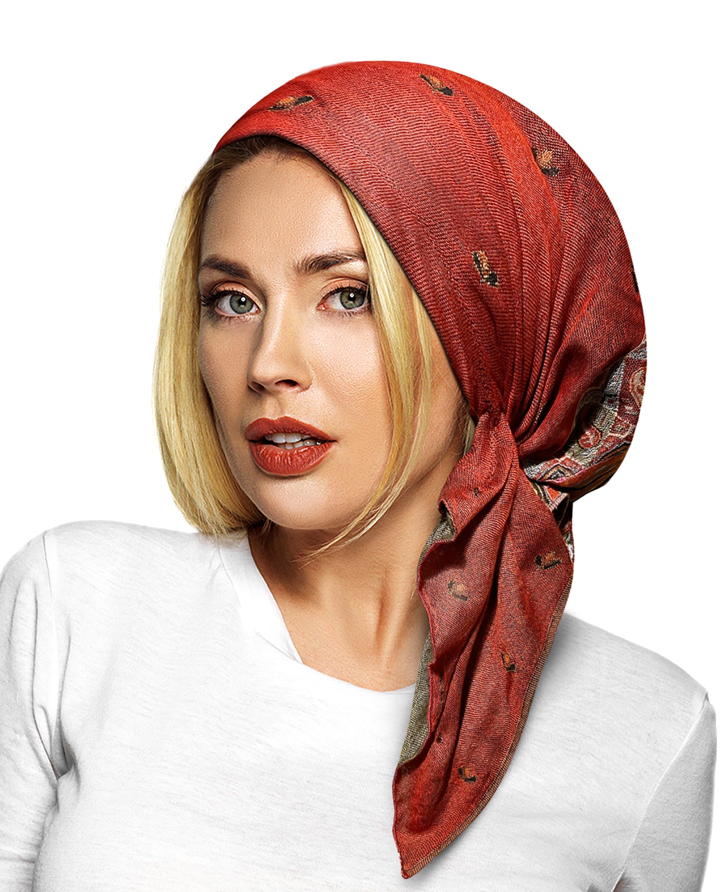 Burgundy red cashmere pre tied headscarf