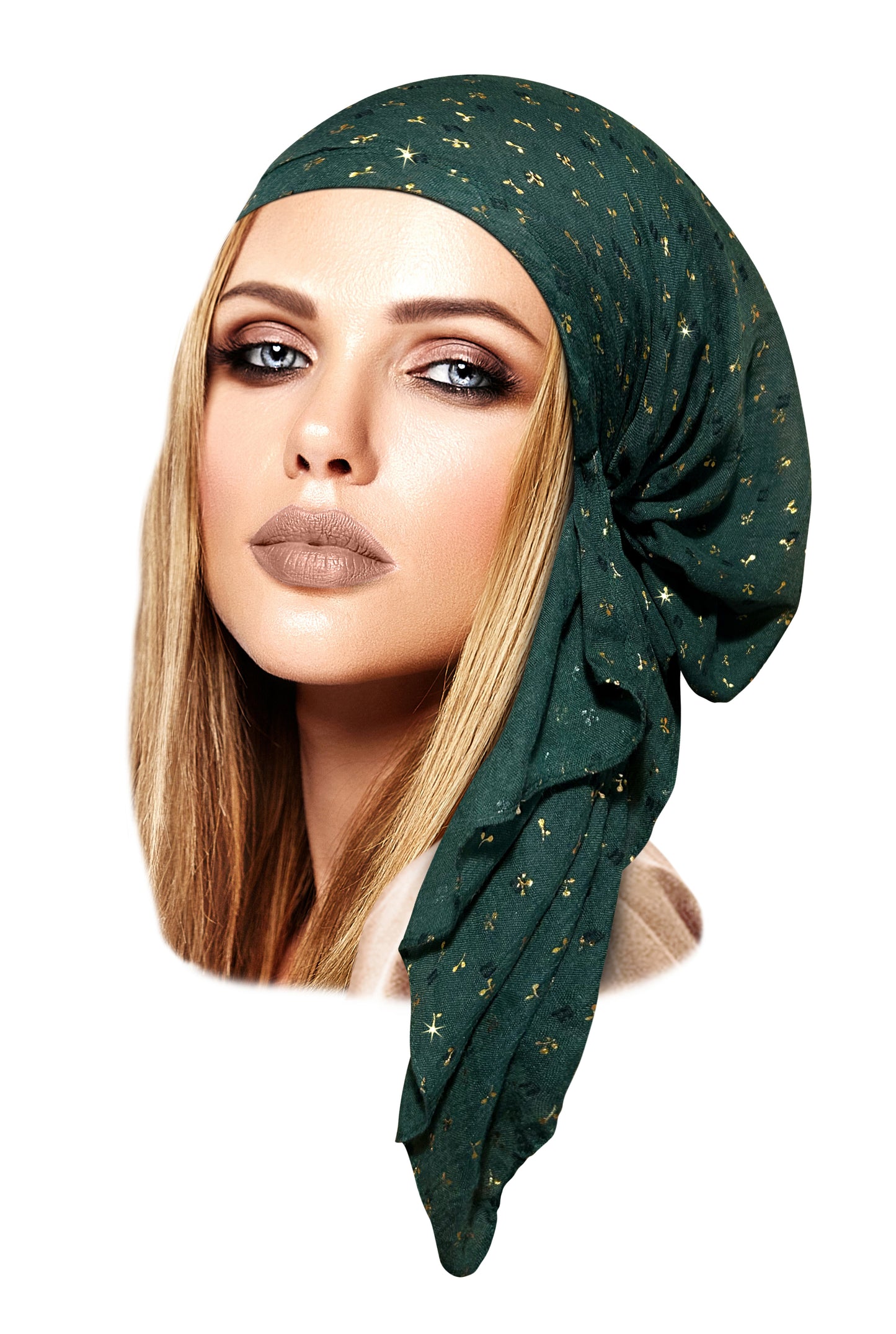 Forest green headscarf gold sparkles