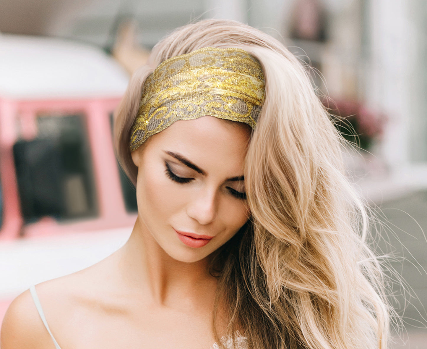 Gold sparkly shimmer lace headband