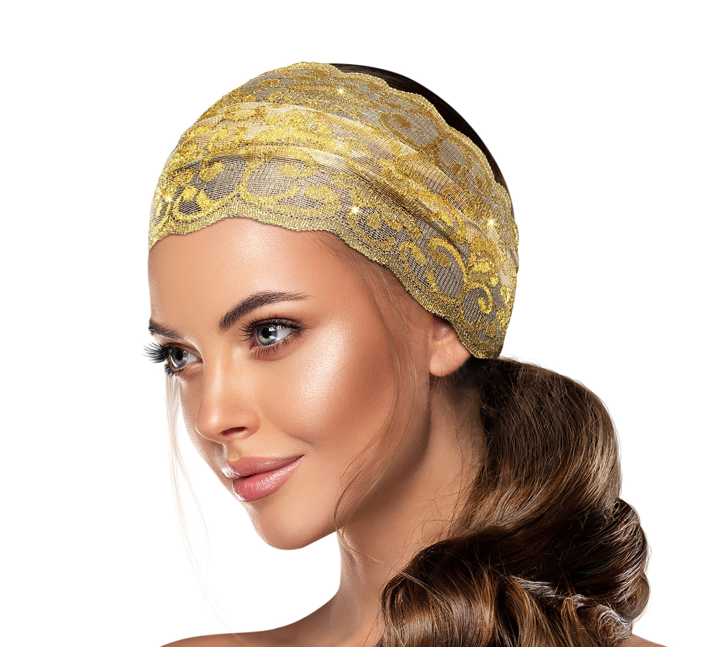 Gold sparkly shimmer lace headband