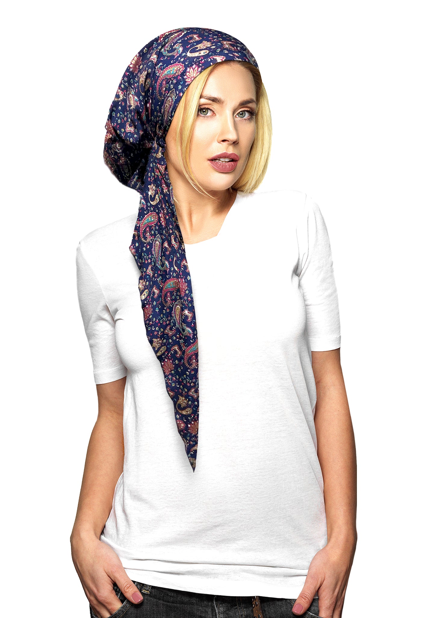Navy paisley headscarf gold sparkles long