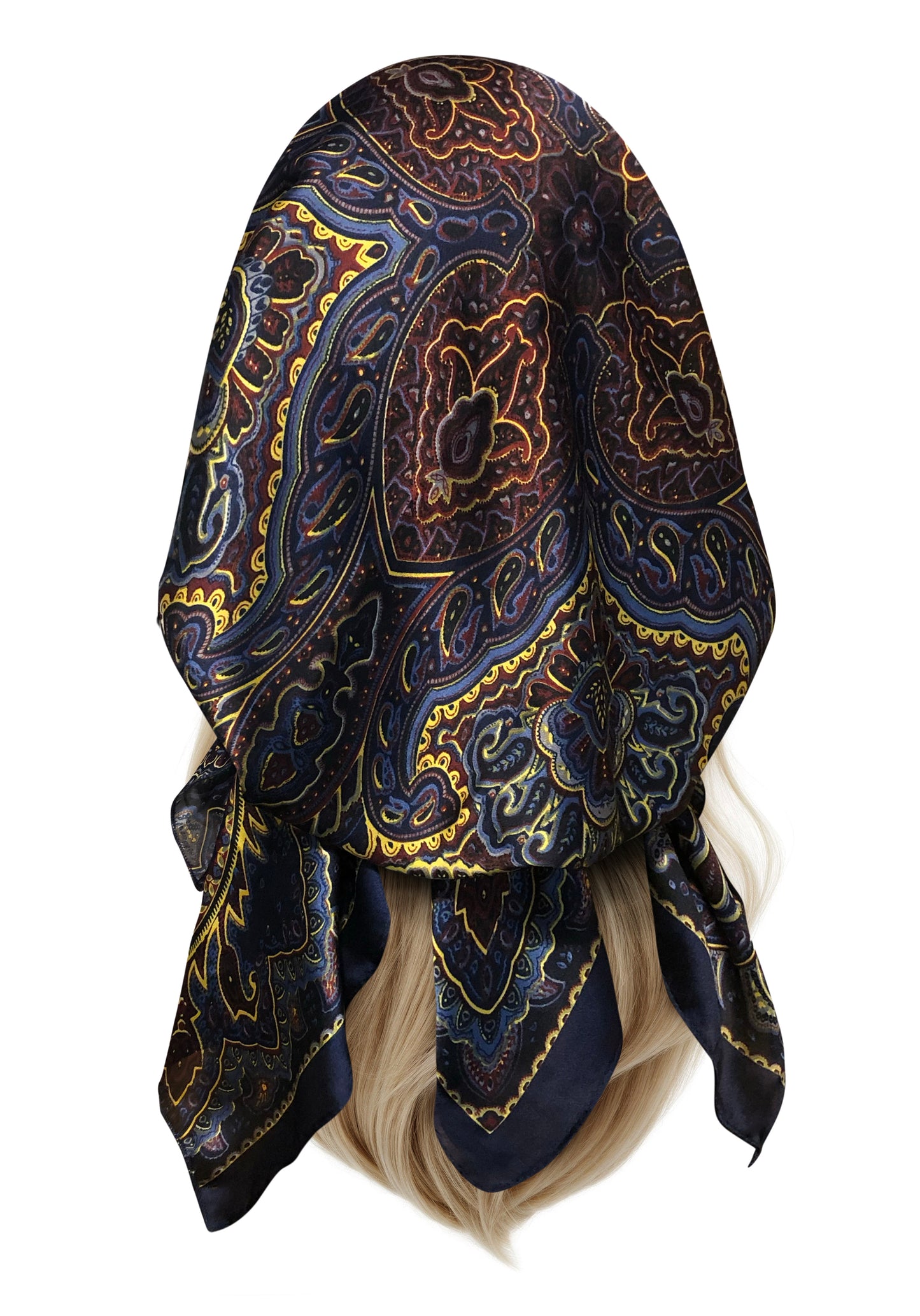 Navy paisley non slip headscarf gold sparkles