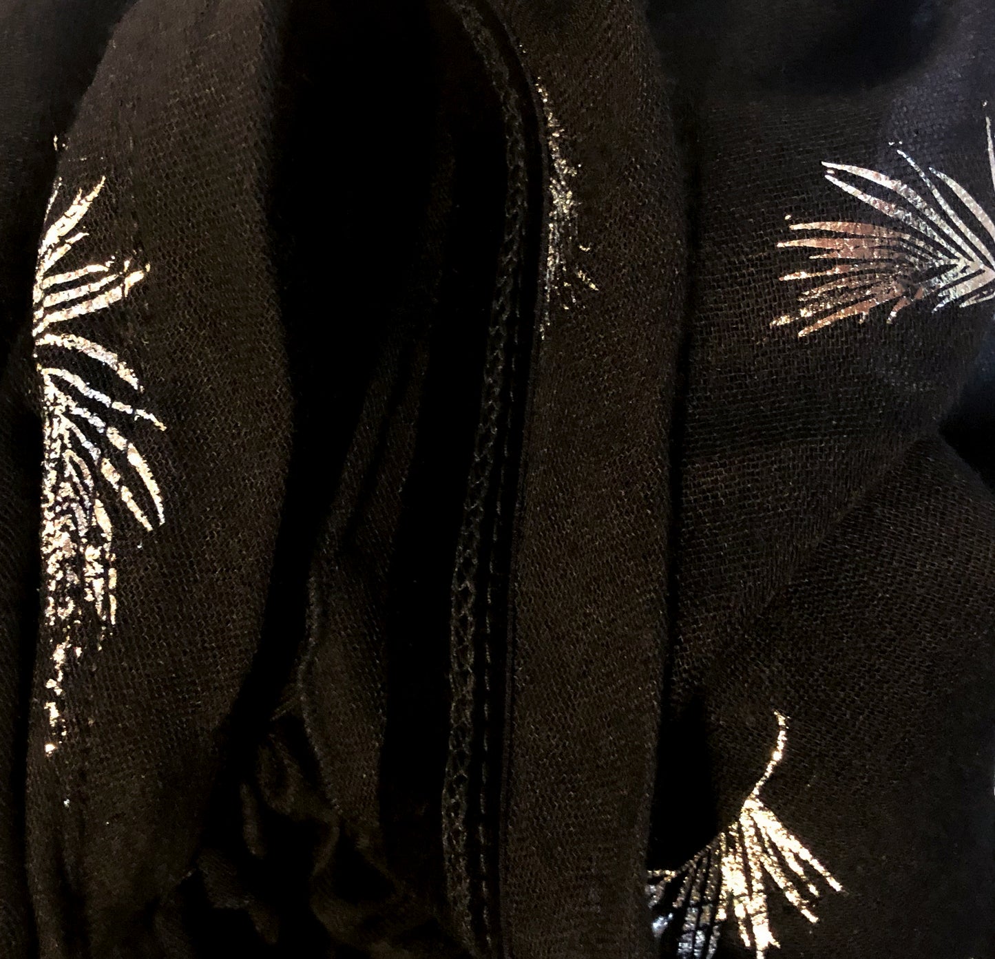 Black silver feather sparkles non slip headscarf