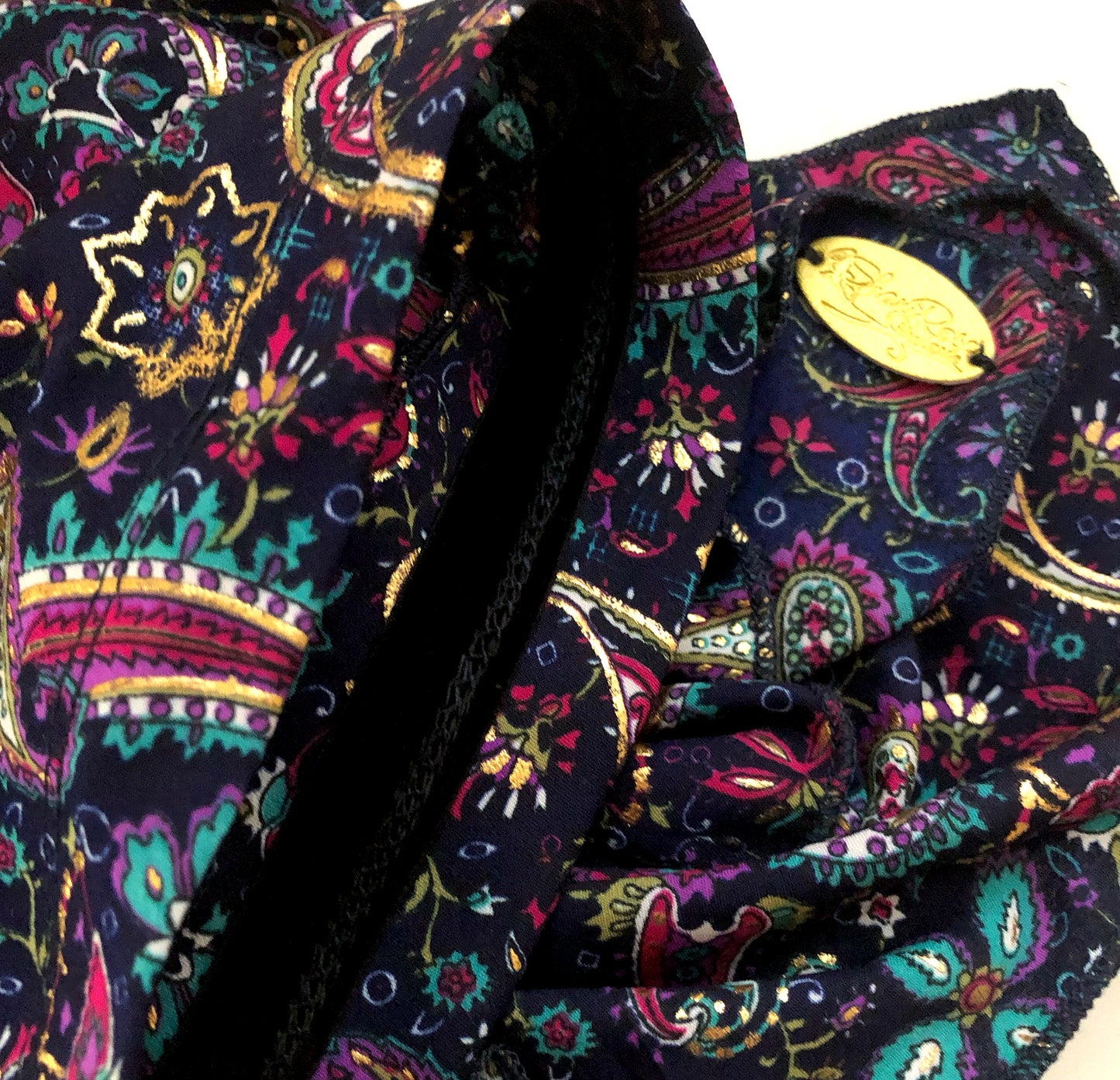 Navy paisley headscarf gold sparkles long