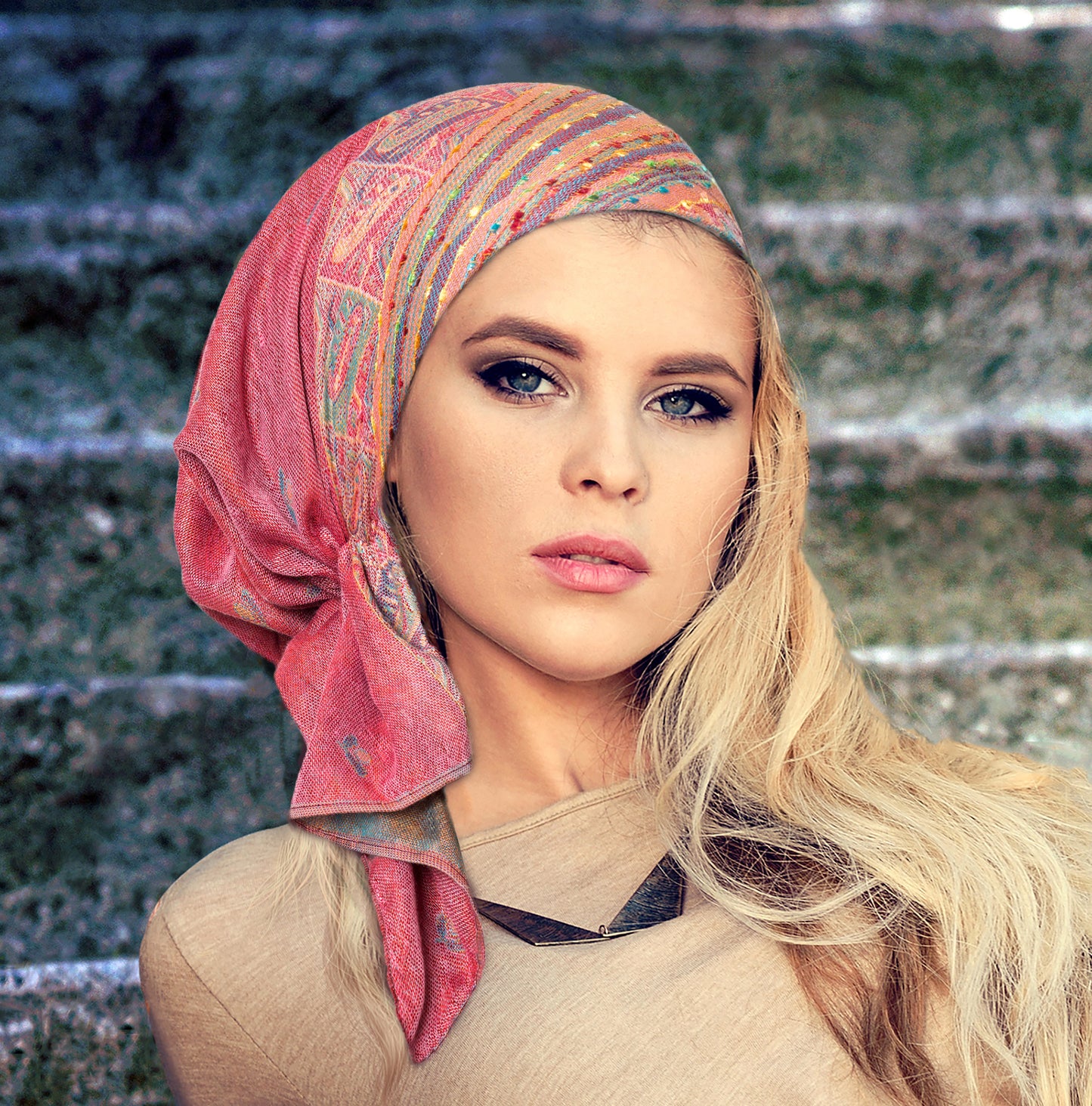 Pink cashmere headscarf