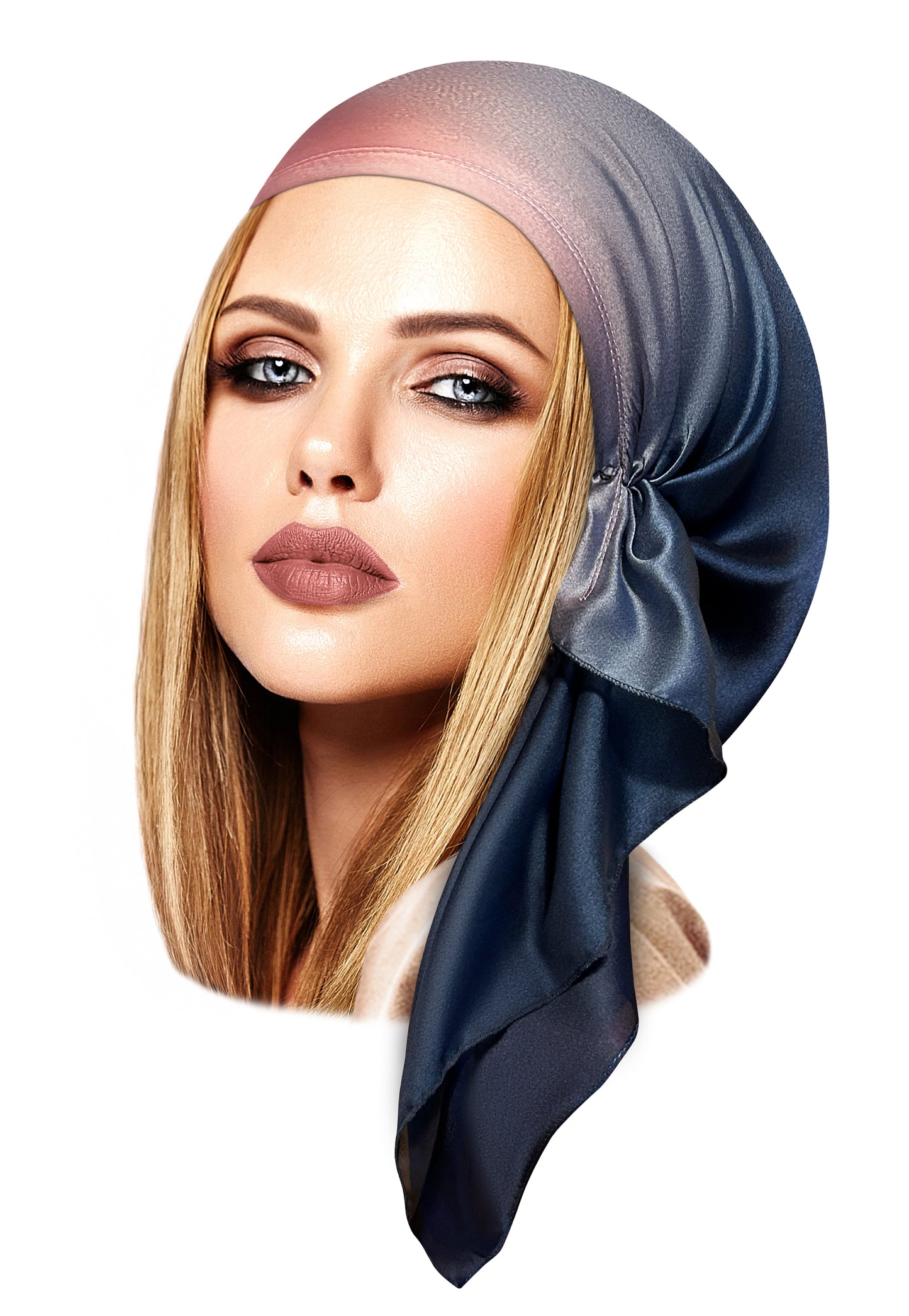 Pink navy non slip headscarf silk sparkle
