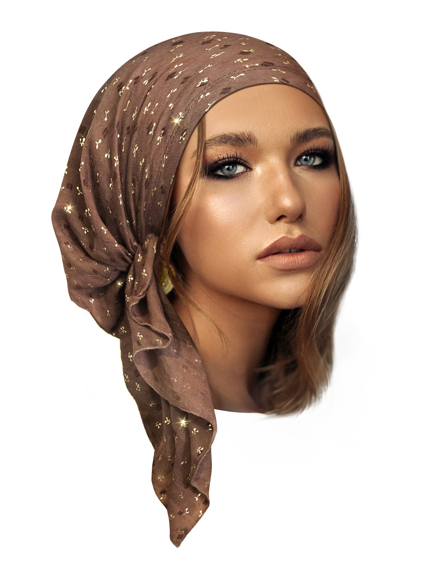 Taupe gold floral headscarf sparkles