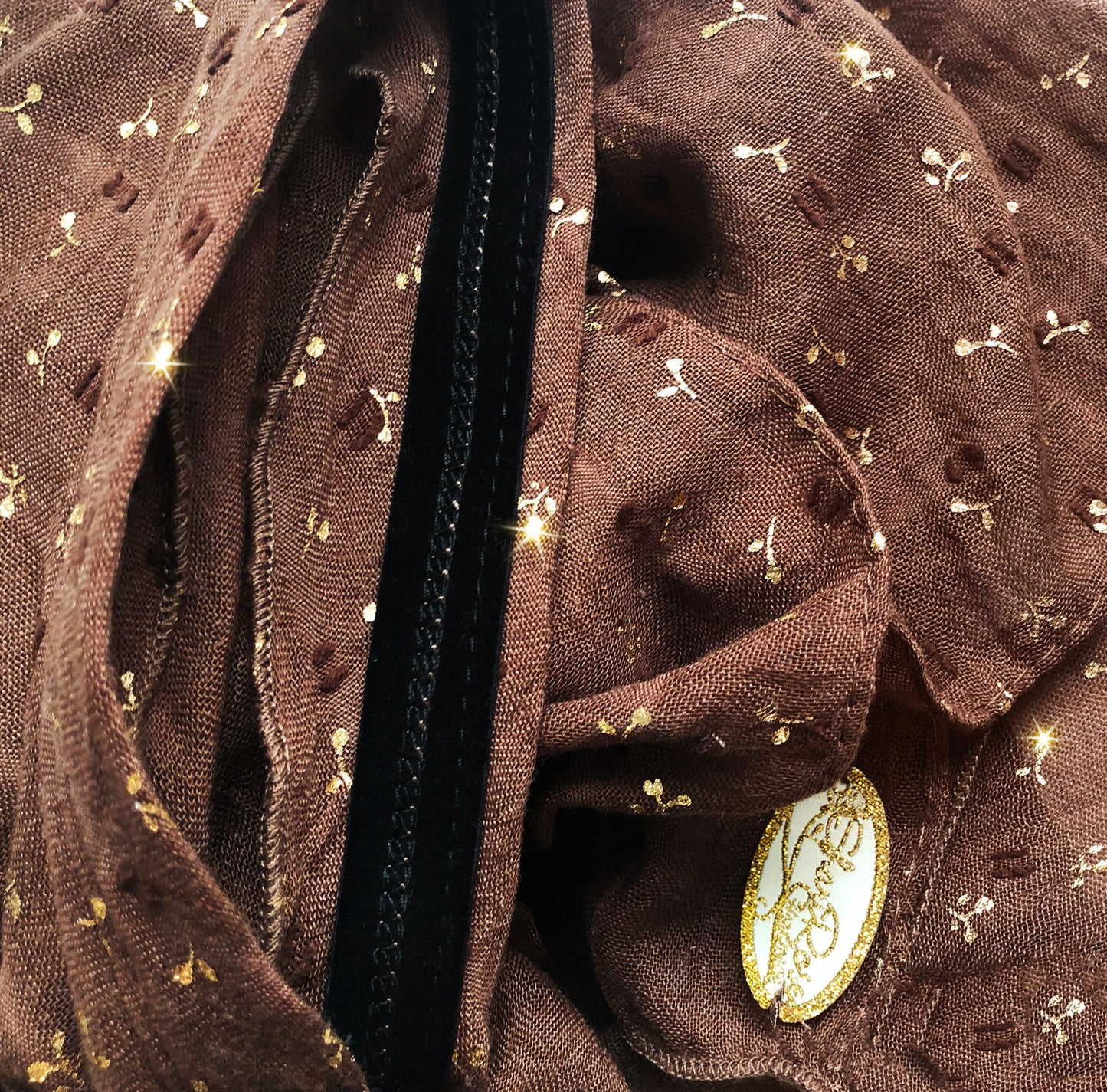 Taupe gold floral headscarf sparkles