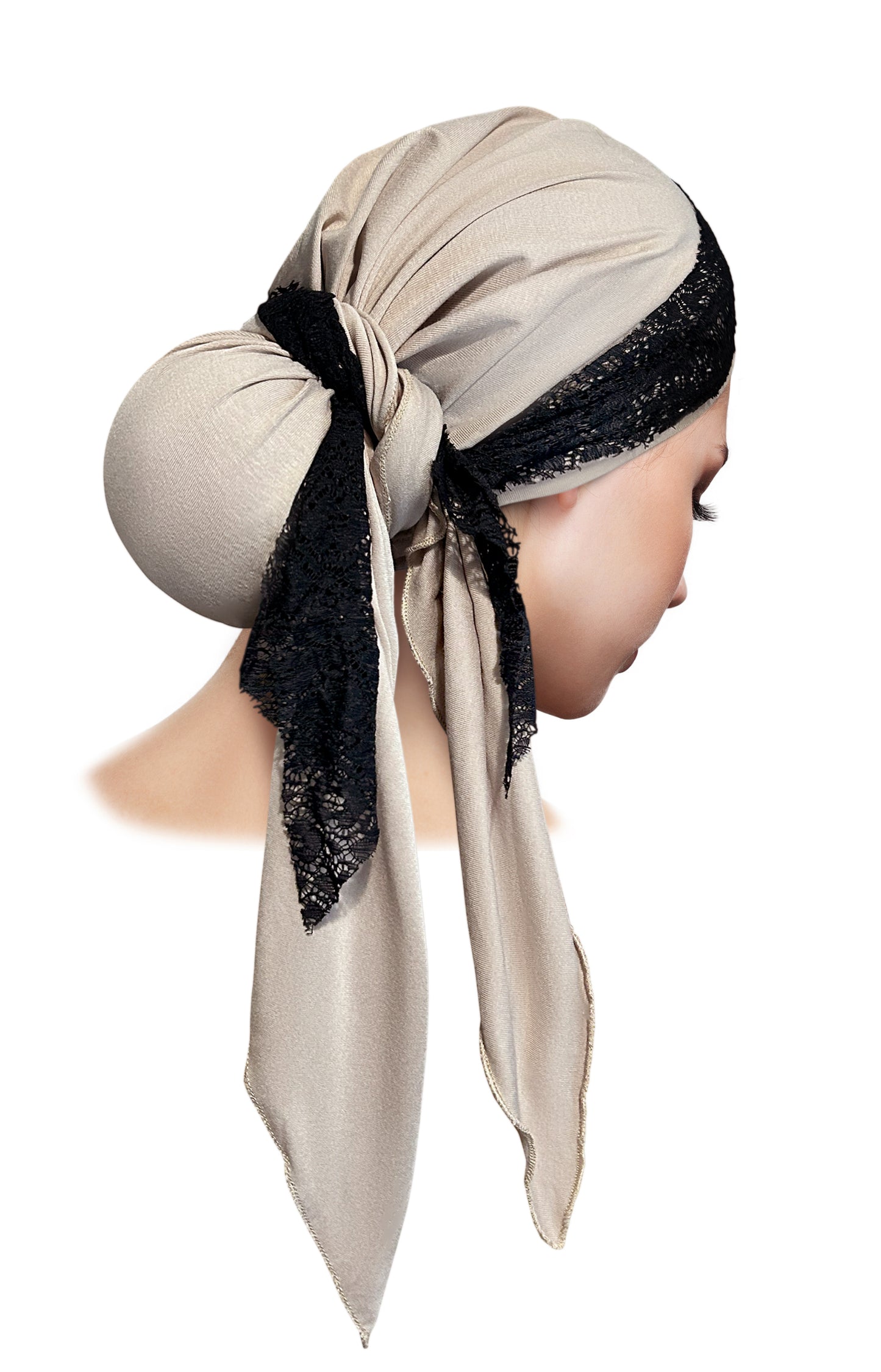 Taupe Headscarf Black Lace Wrap