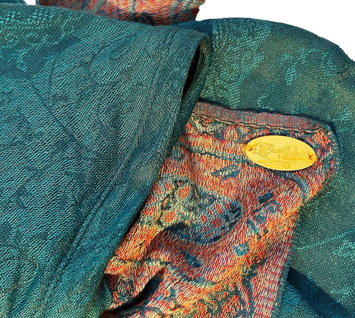 Teal red soft cashmere headscarf