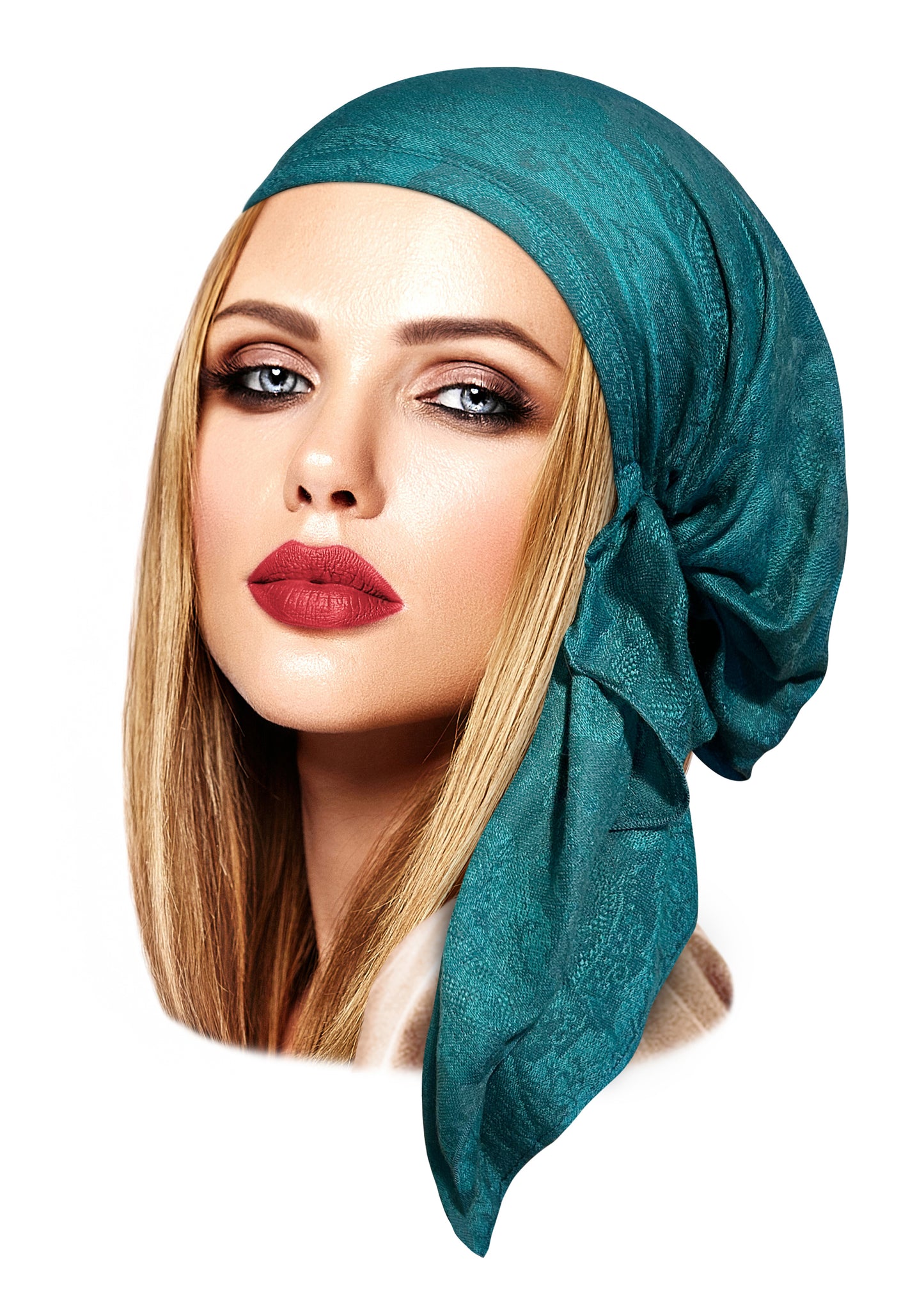 Teal red soft cashmere headscarf