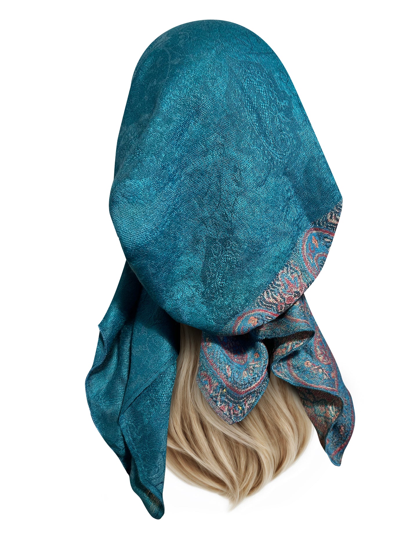 Teal red soft cashmere headscarf