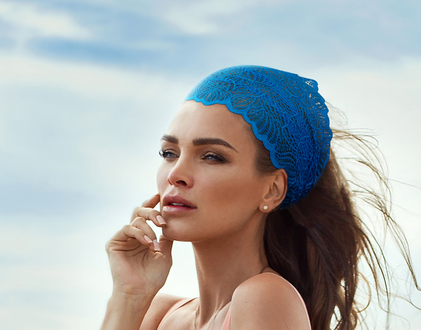Teal turquoise lace headband