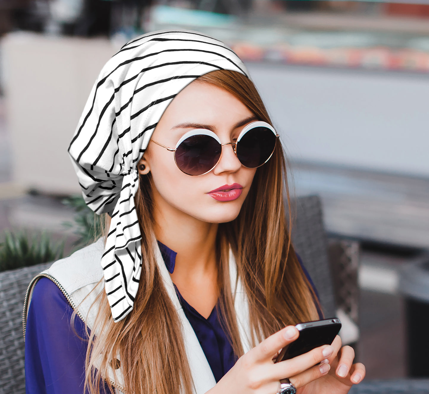 White black stripe headscarf