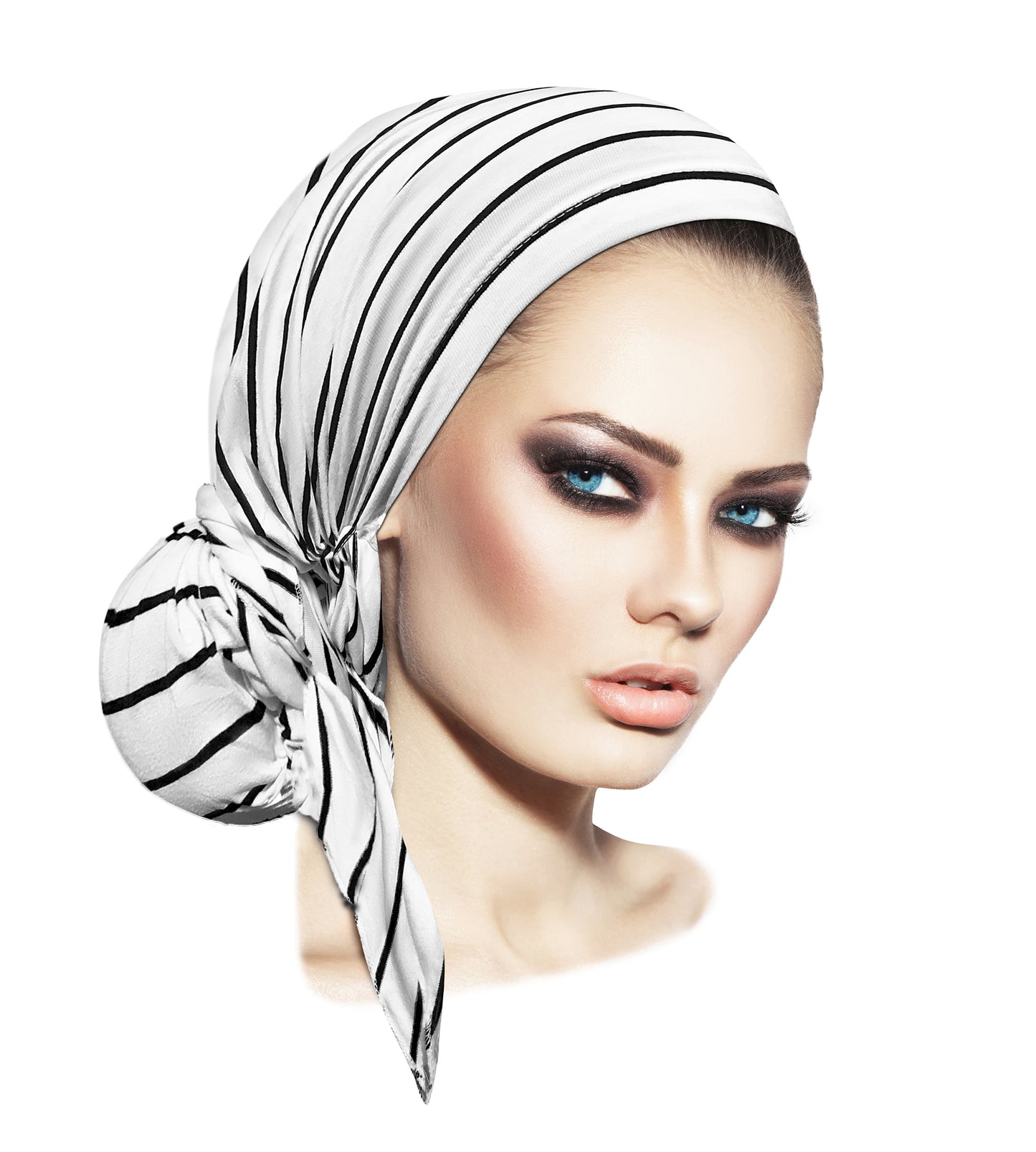 Long white black stripe headscarf