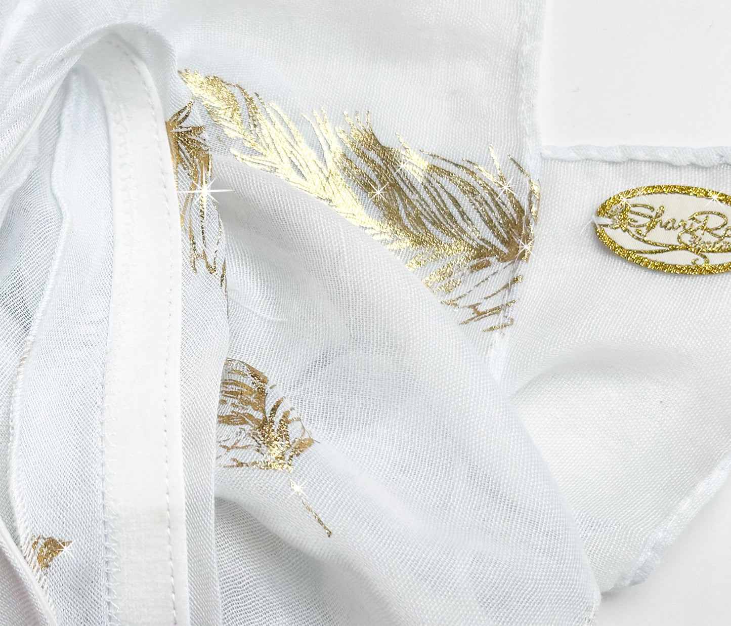 White gold feather sparkles non slip headscarf