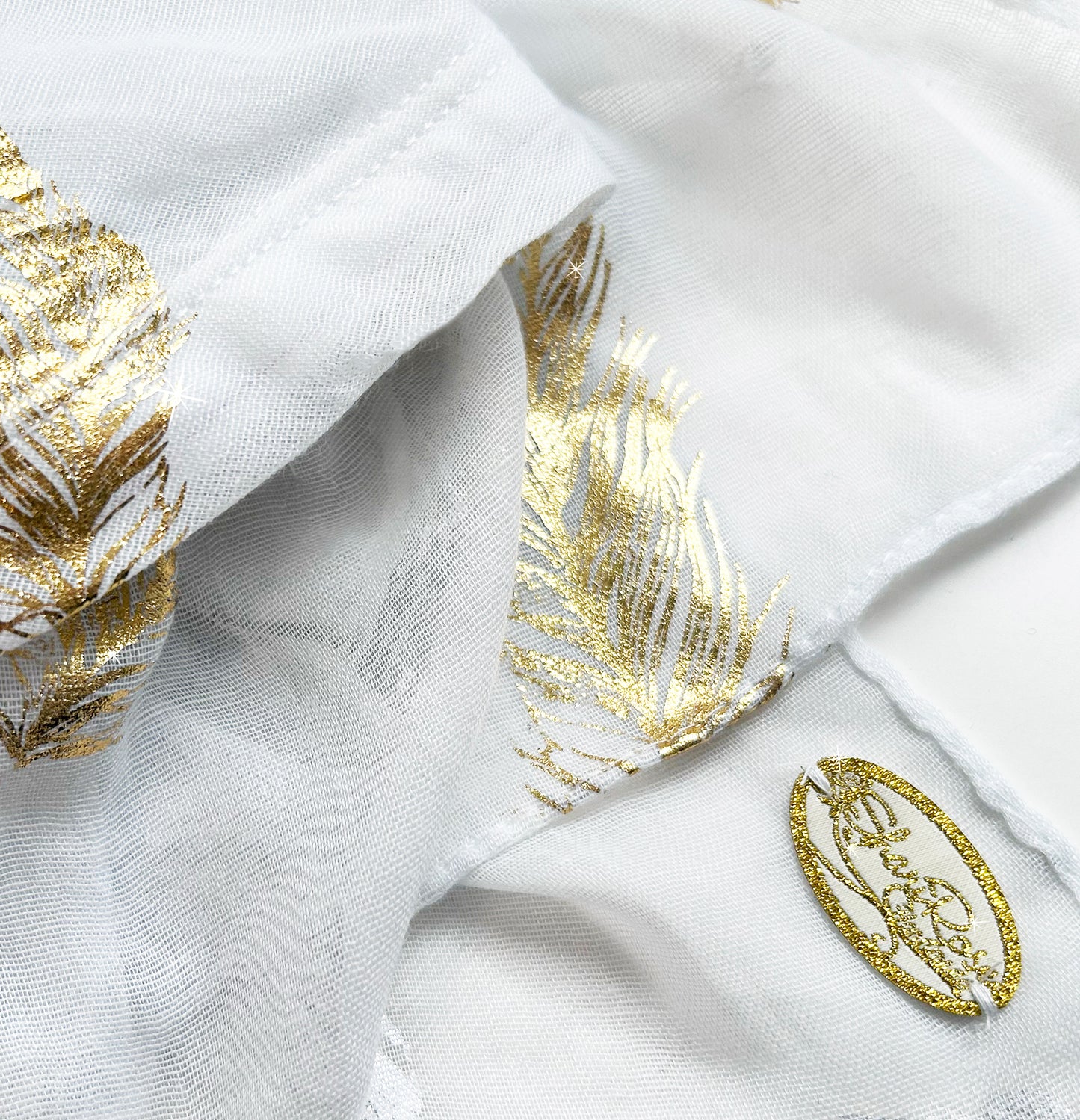 White gold feather sparkles non slip headscarf