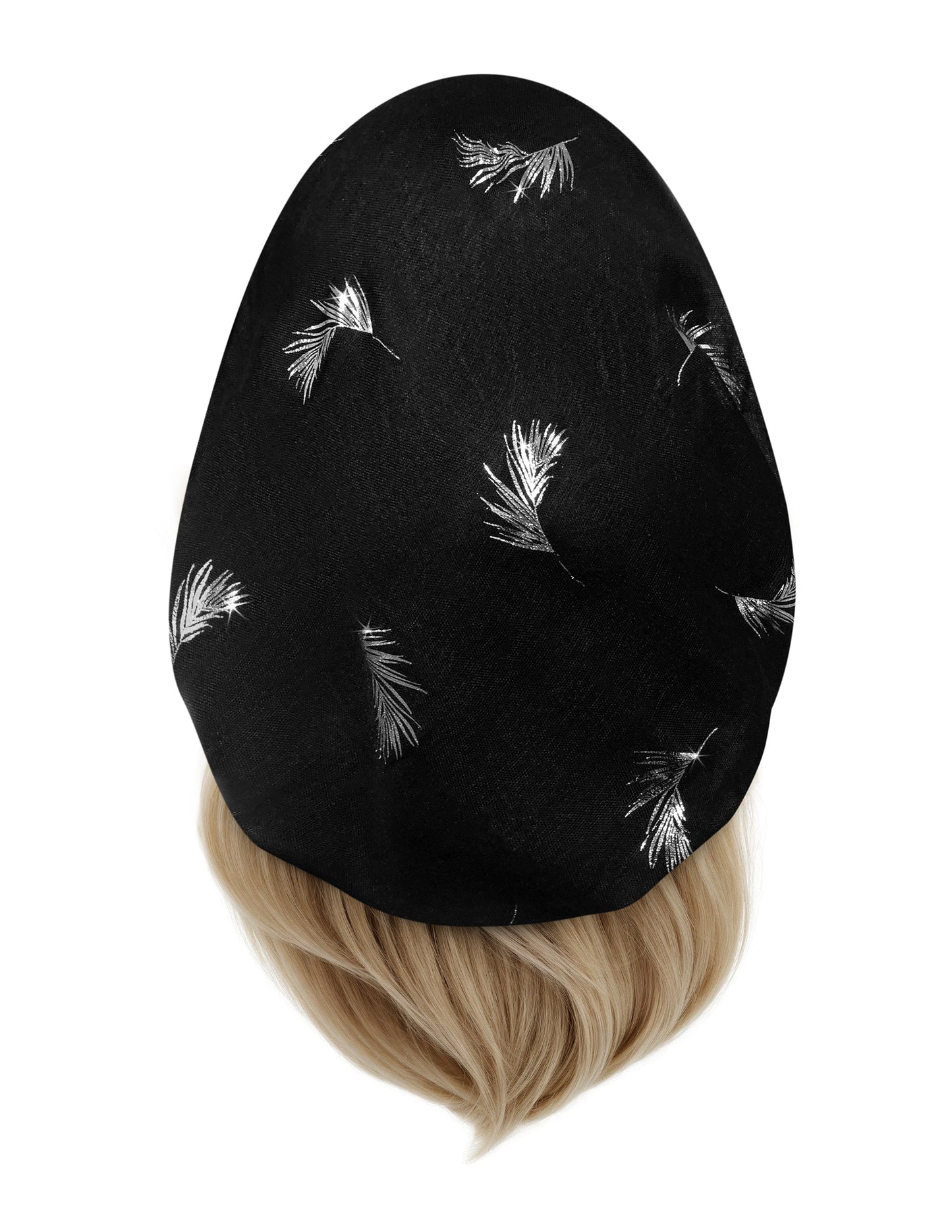 Black silver feather sparkles non slip headscarf