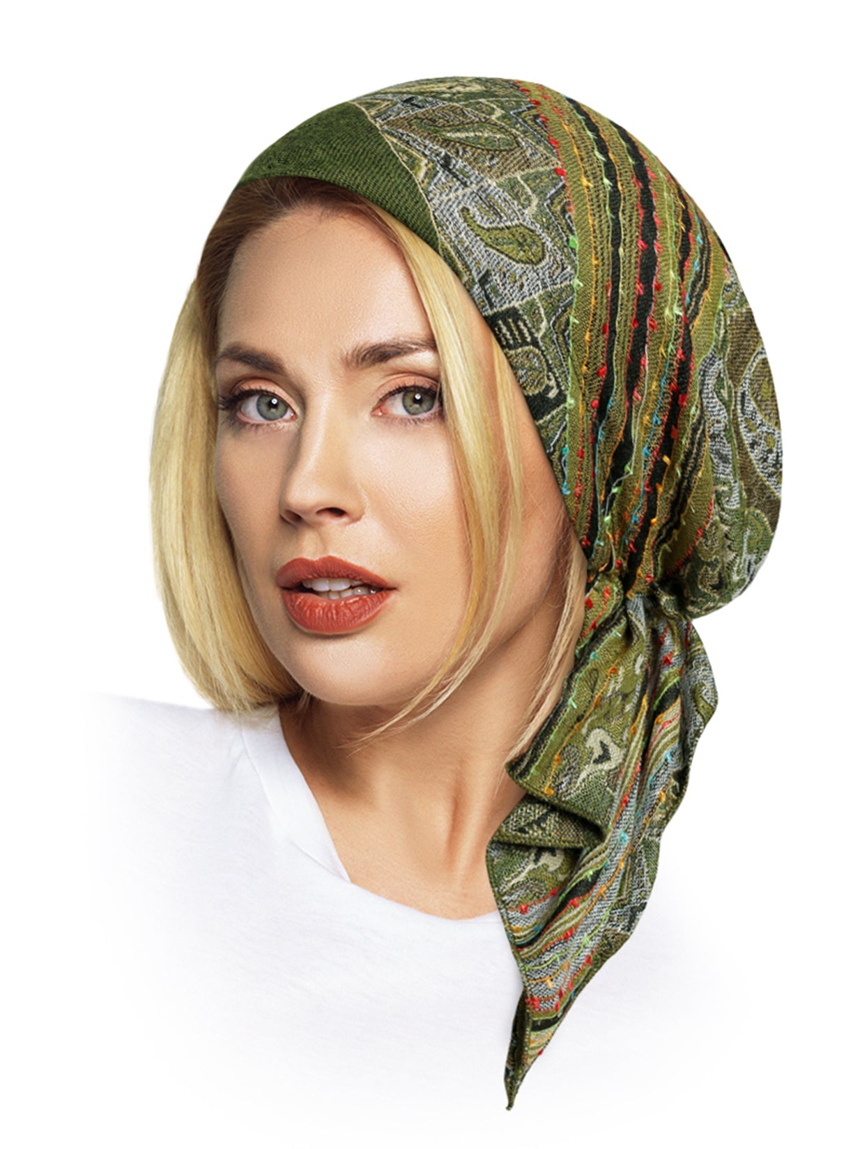 Olive green cashmere headscarf