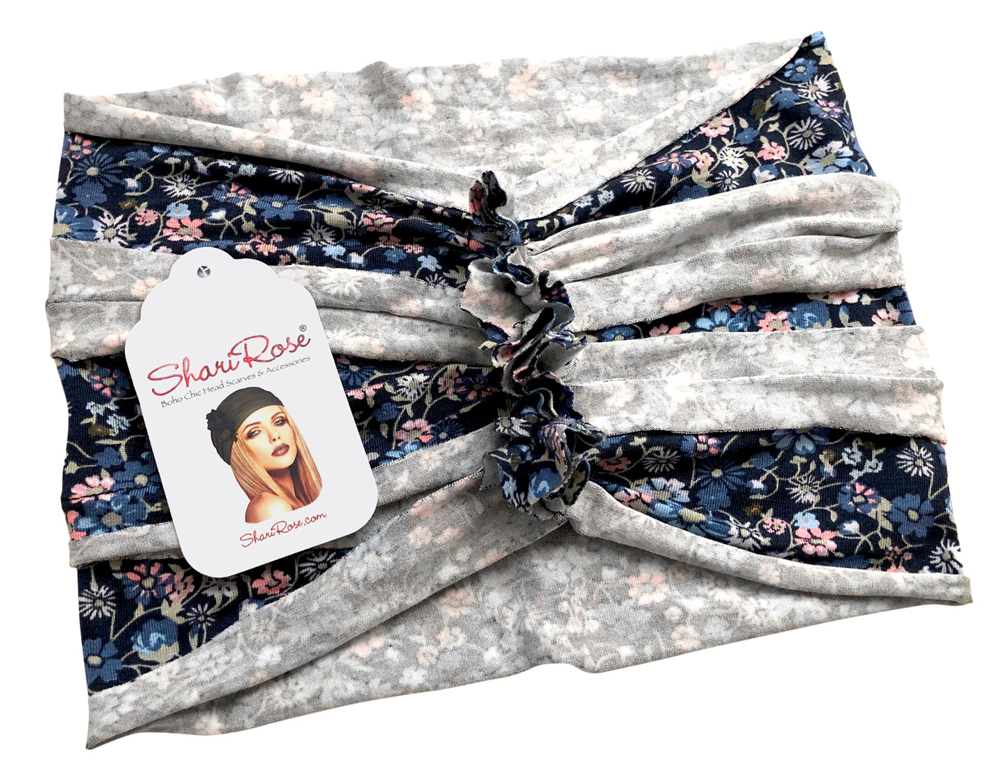 Navy blue floral turban headband