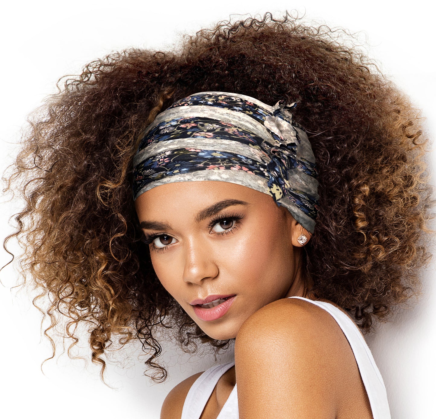 Navy blue floral turban headband