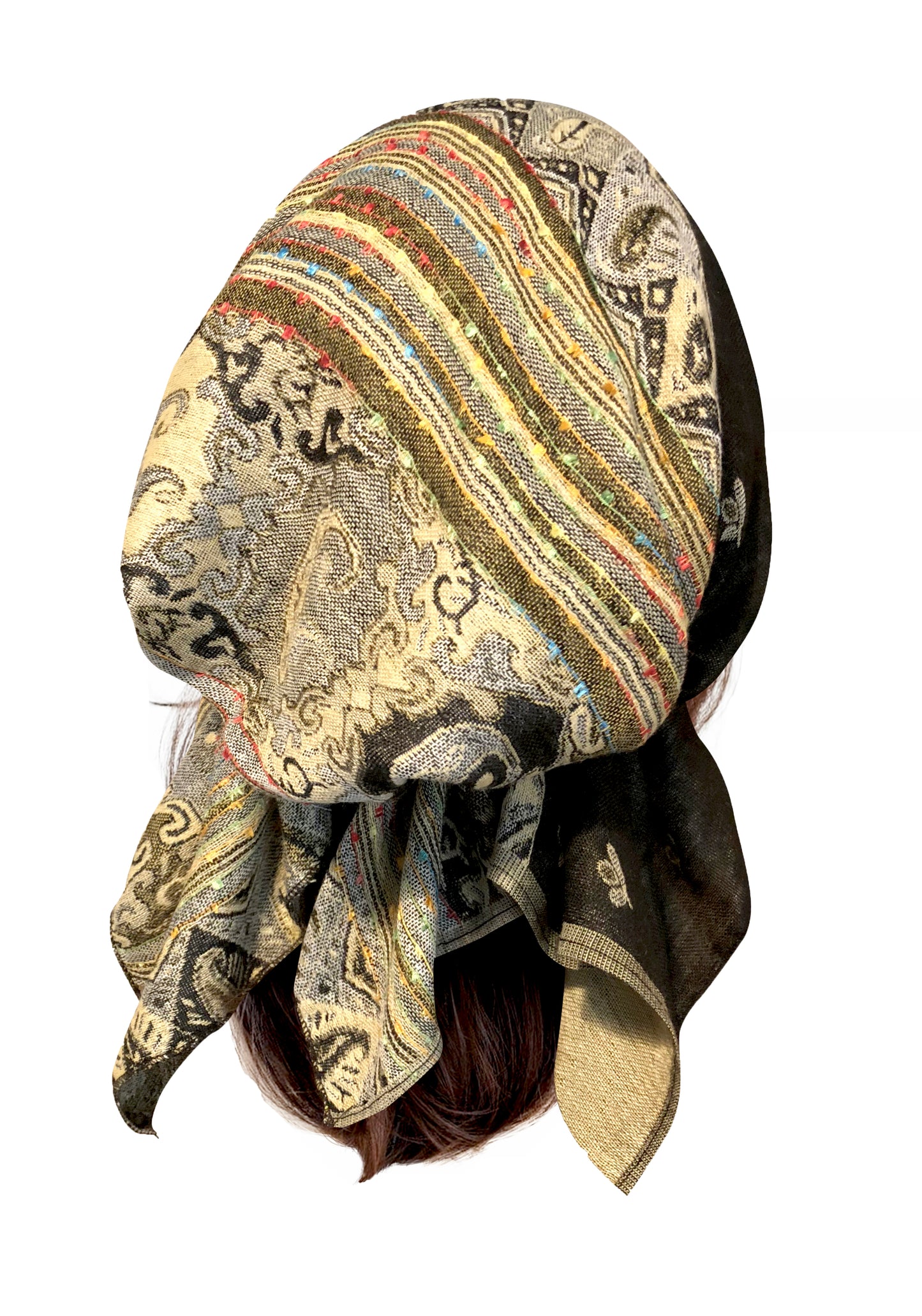 Black beige cashmere headscarf