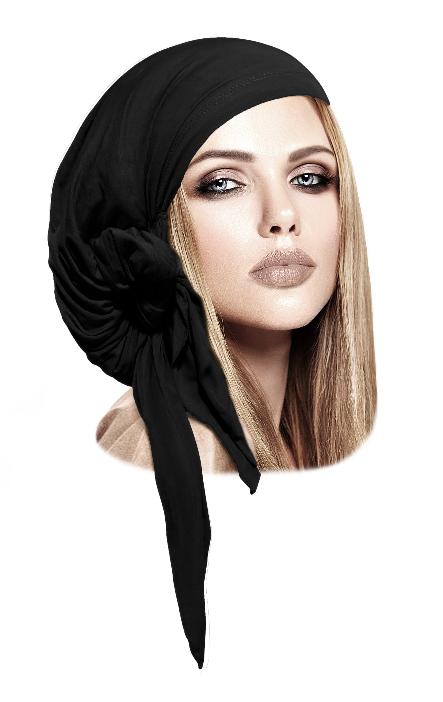 Long soft cotton pre tied headscarf in black