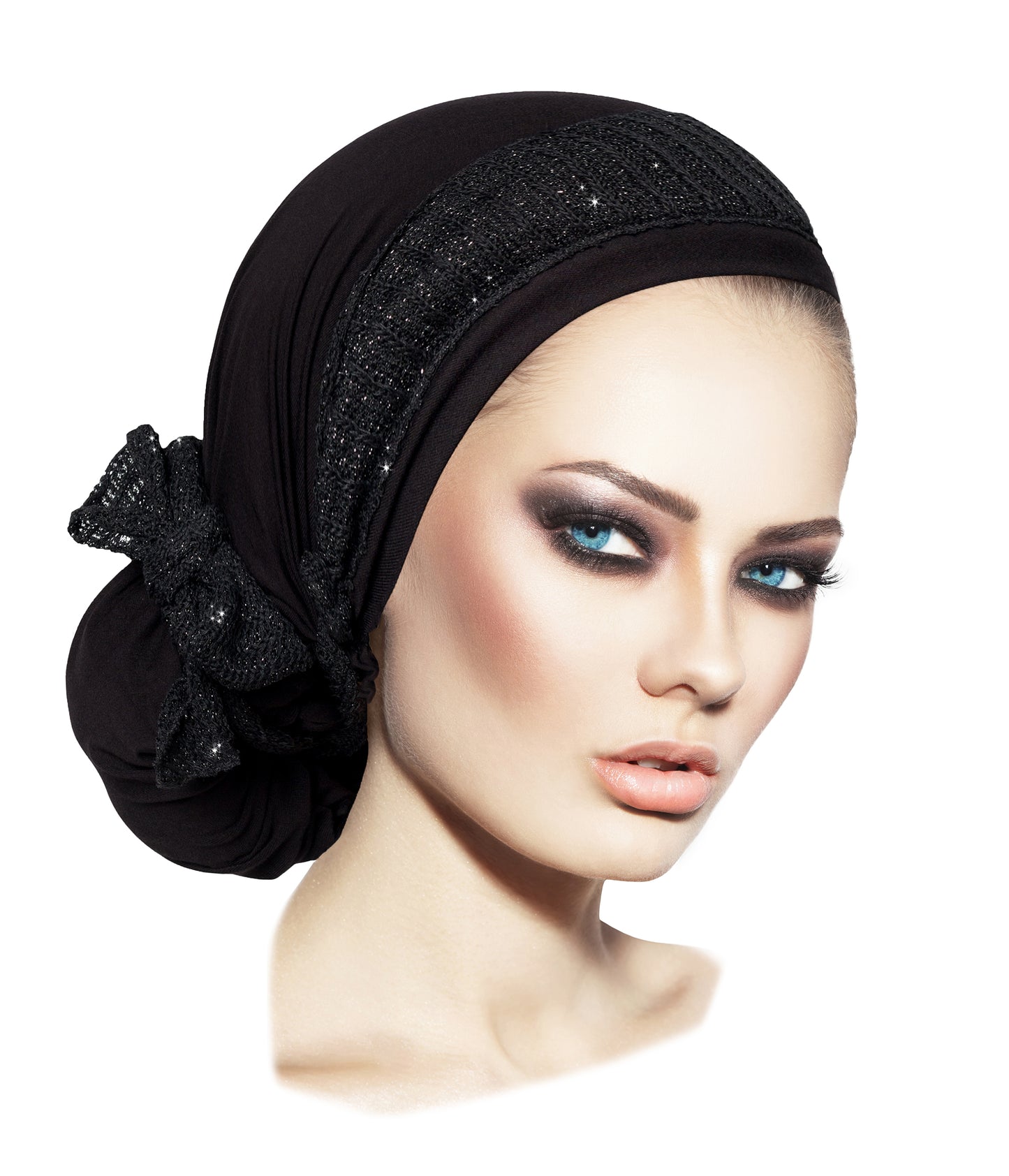 Black pre tied headscarf sparkly knit wrap