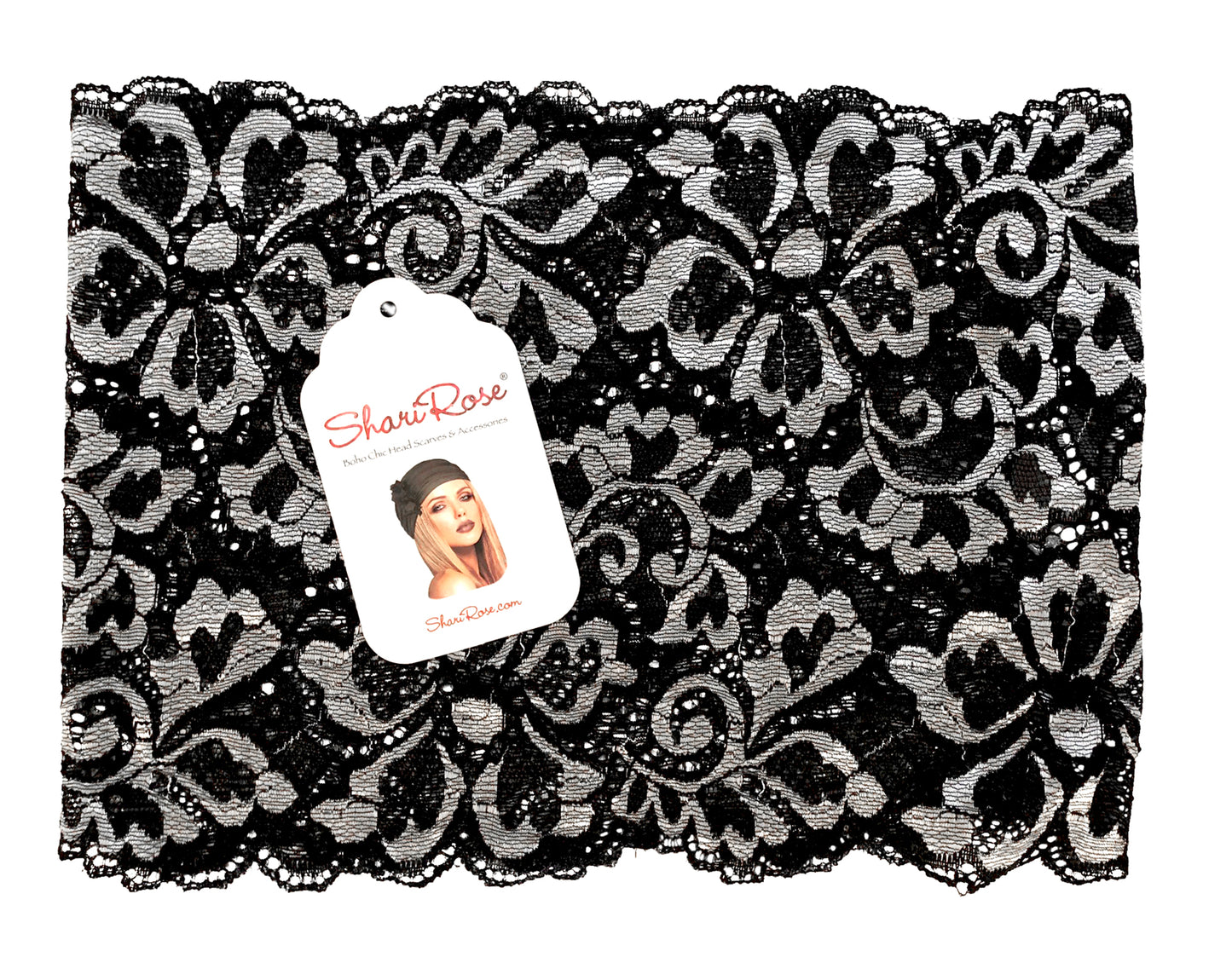 Black silver floral shabby chic lace headband
