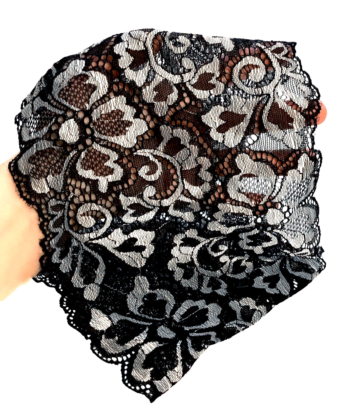 Black silver floral shabby chic lace headband