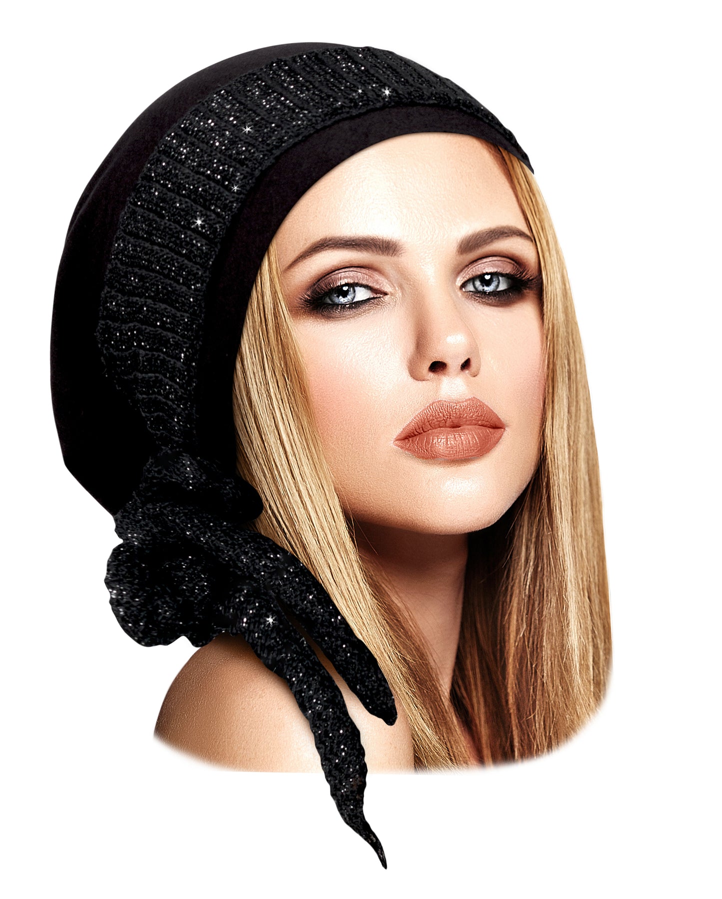 Black pre tied headscarf sparkly knit wrap