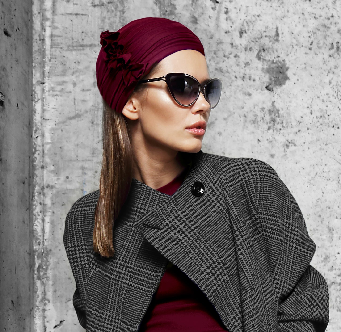 Burgundy red soft cotton turban headband