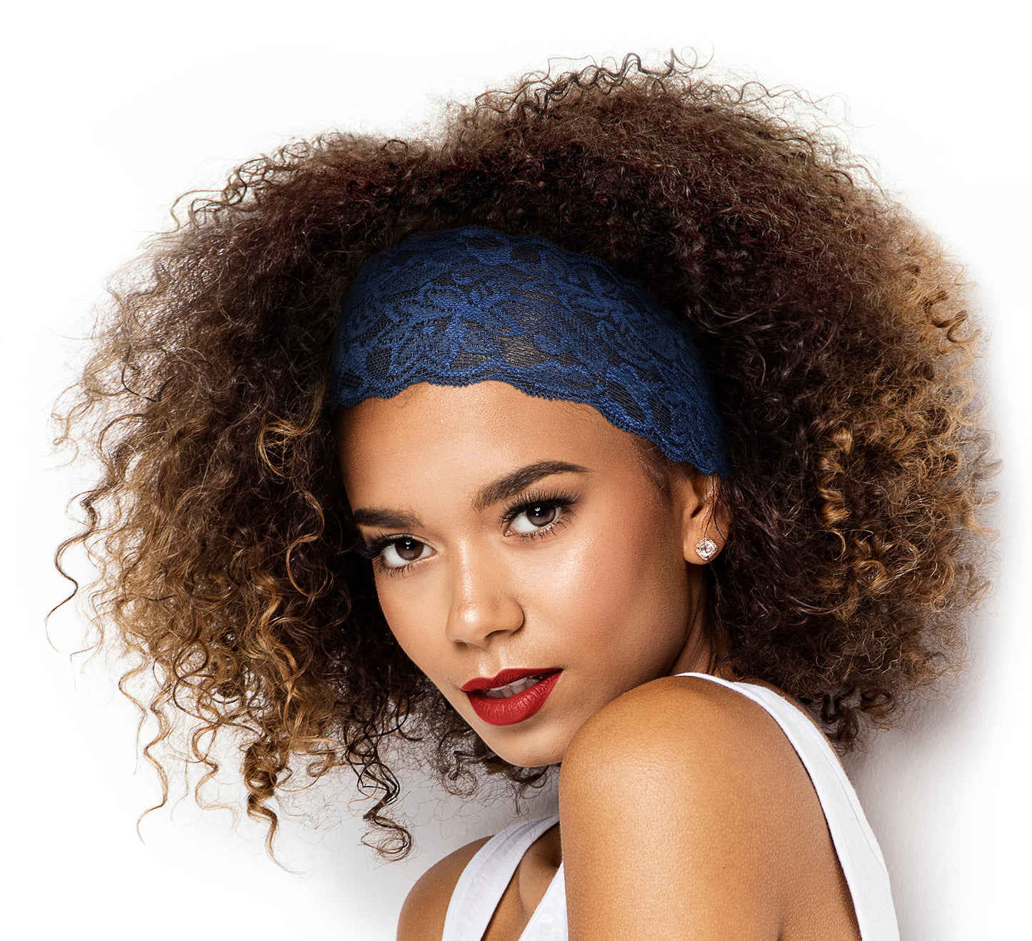 Navy blue floral lace headband