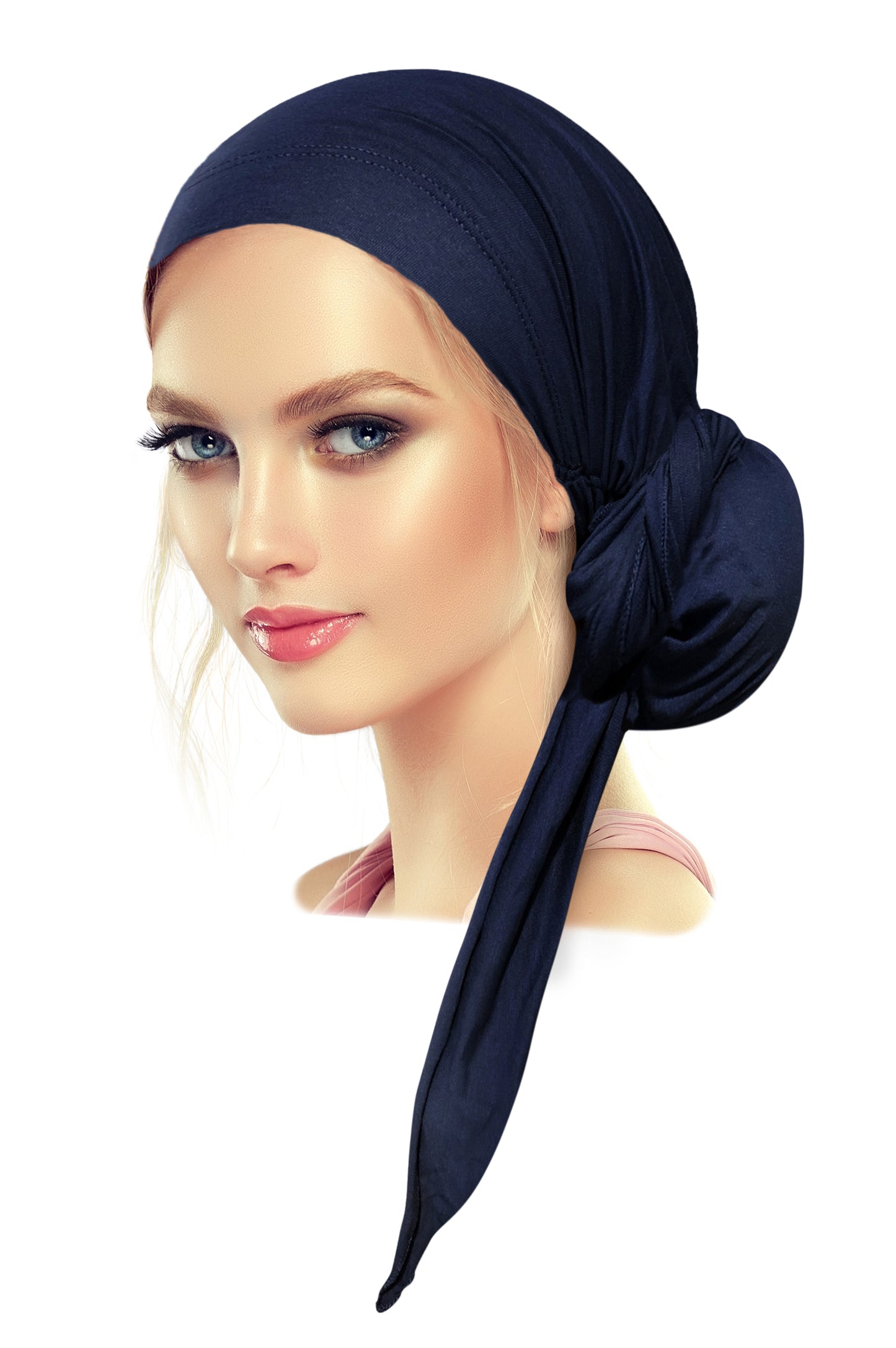 Deep navy blue long cotton headscarf