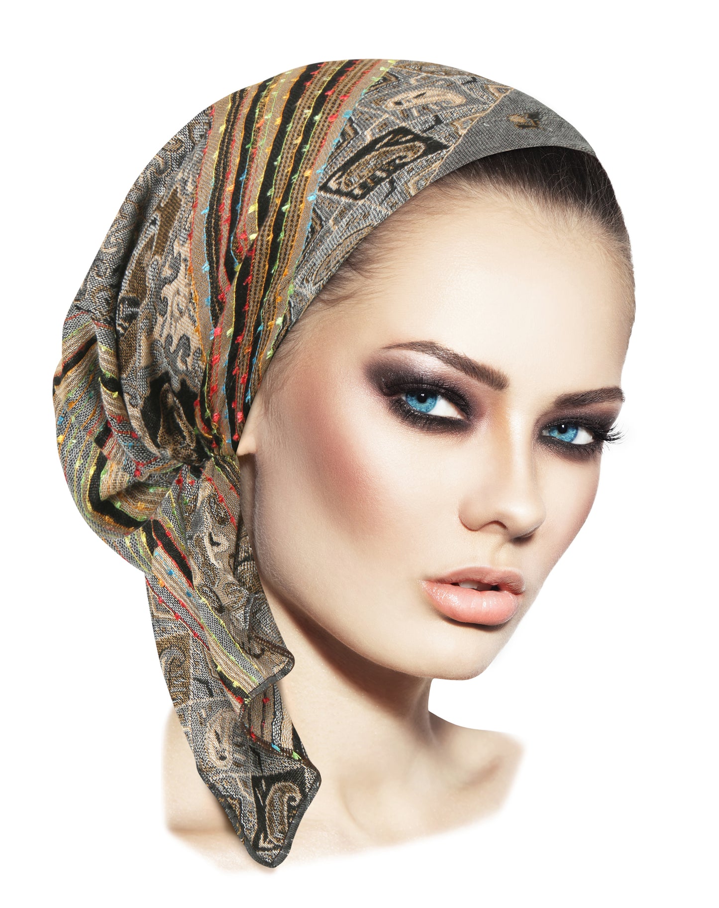 Gray cashmere pre tied headscarf